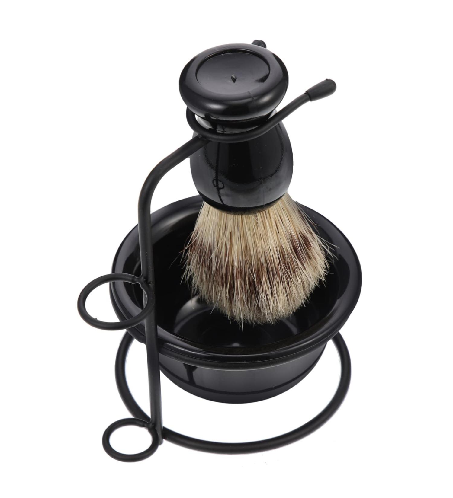 Minkissy Beard Set - Metal Shaving Rack Bowl & Brushes for Men | Premium Stainless Steel - 11.5x8.5cm Black - Ideal for Grooming - Buy Online on GoSupps.com