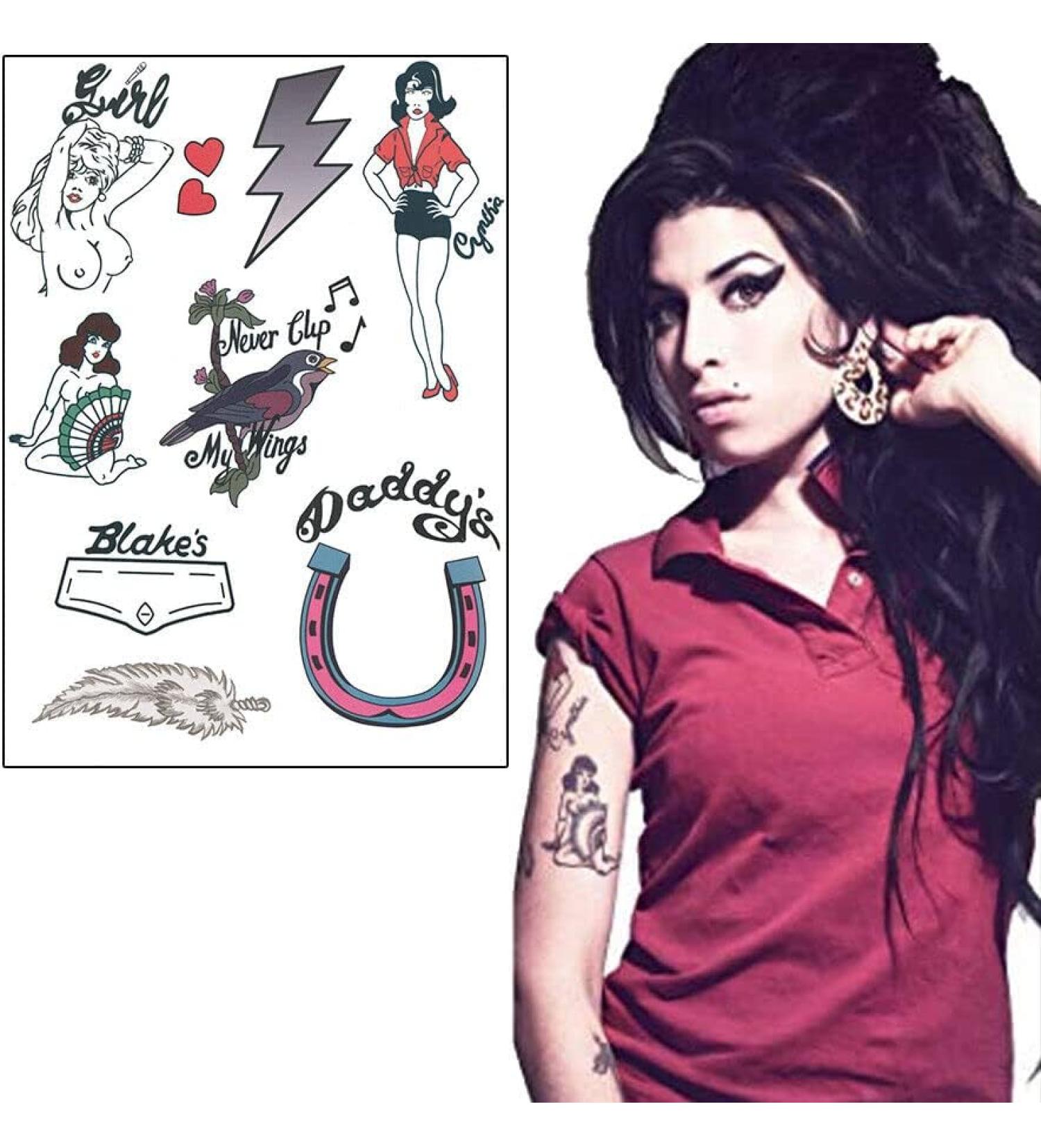 Amy Winehouse Temporary Tattoo Set - Skin Safe | Halloween Costume Accessory - Buy Online on GoSupps.com