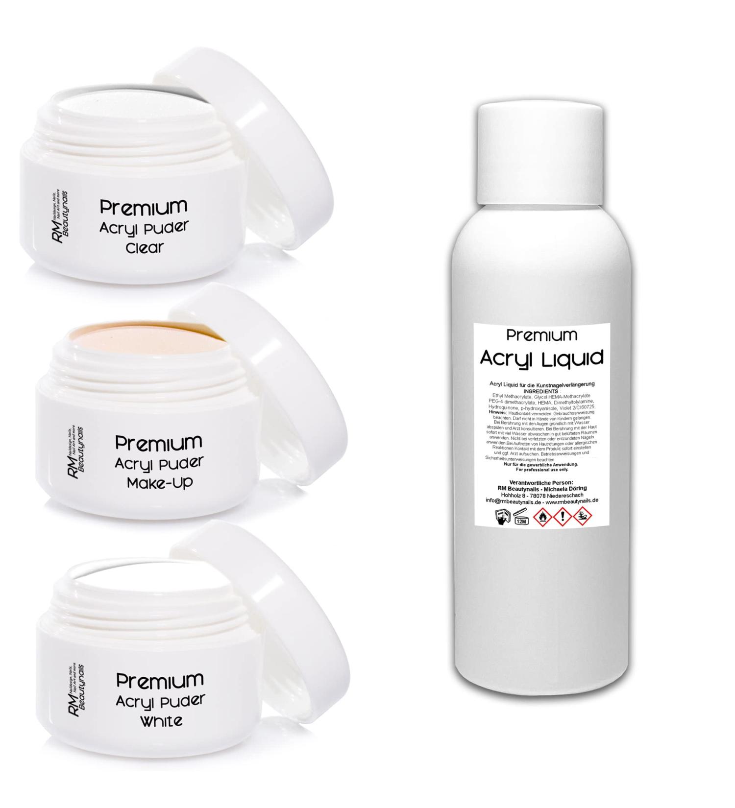 Acrylic Powder Set - 3x20g + 3x50ml Liquid Clear & White - Studio Quality Make-Up Powder (Pack of 4) - International Shipping Available - Buy Online on GoSupps.com