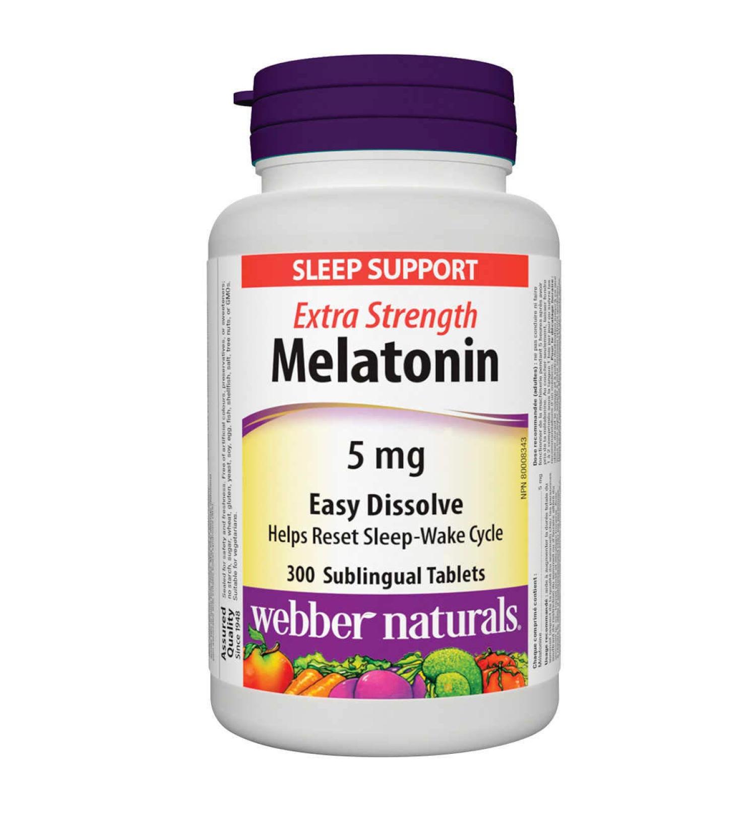 Webber Naturals Extra Strength Melatonin 5mg Easy Dissolve 300 Sublingual Tablets
