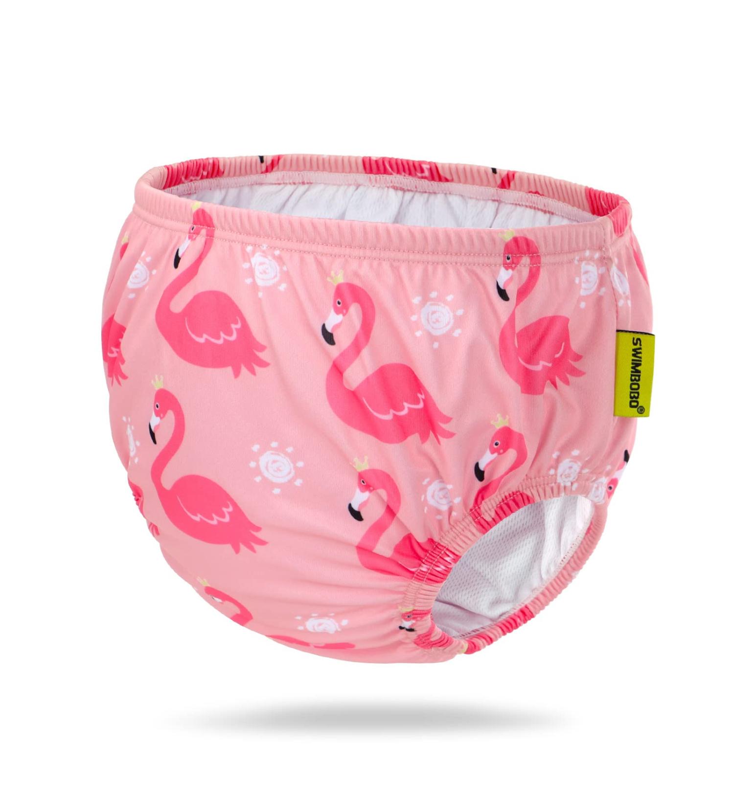 Swimbobo Reusable Absorbent Swim Diaper Washable Striped Swim Trunks (M Pink Flamingo) for Baby Boys and Girls - Buy Online on GoSupps.com