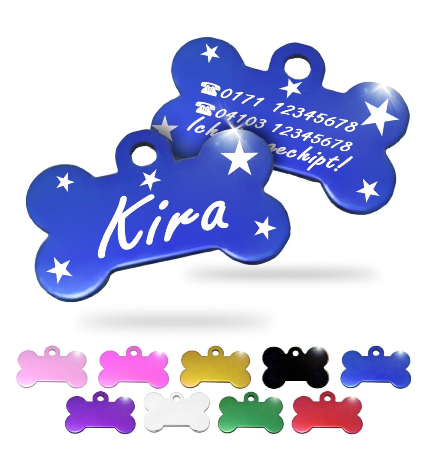 Ibera Gifts - Personalized Bone-Shaped Pendants for Small to Medium Dogs & Cats | Engraved Dog Collars & Neck Bands (Blue Stars) - Buy Online on GoSupps.com