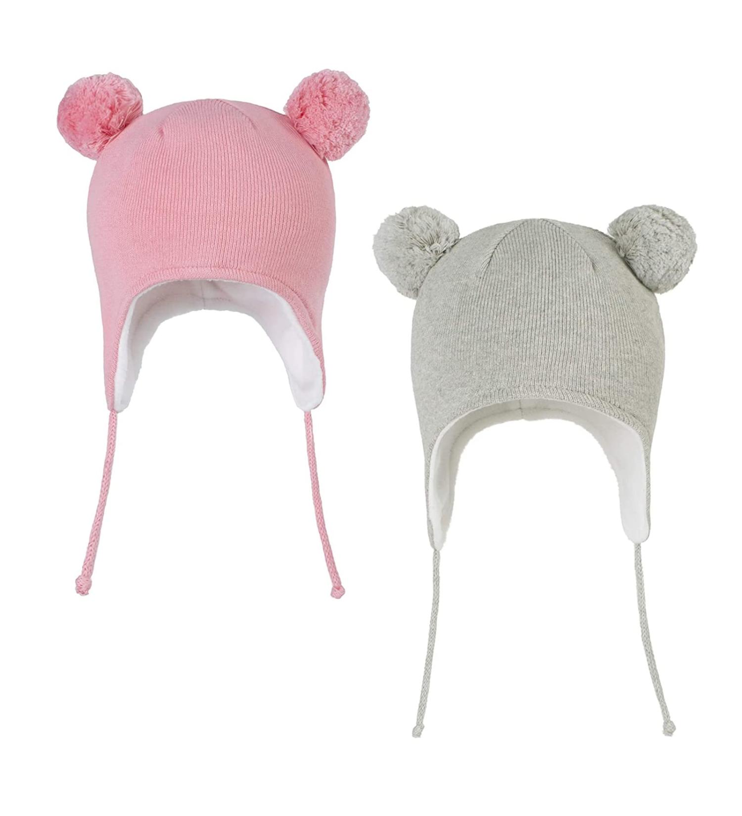 LANGZHEN Toddler Winter Hat for Baby Boys Girls 0-6 Months - Pink & Grey - Buy Online on GoSupps.com
