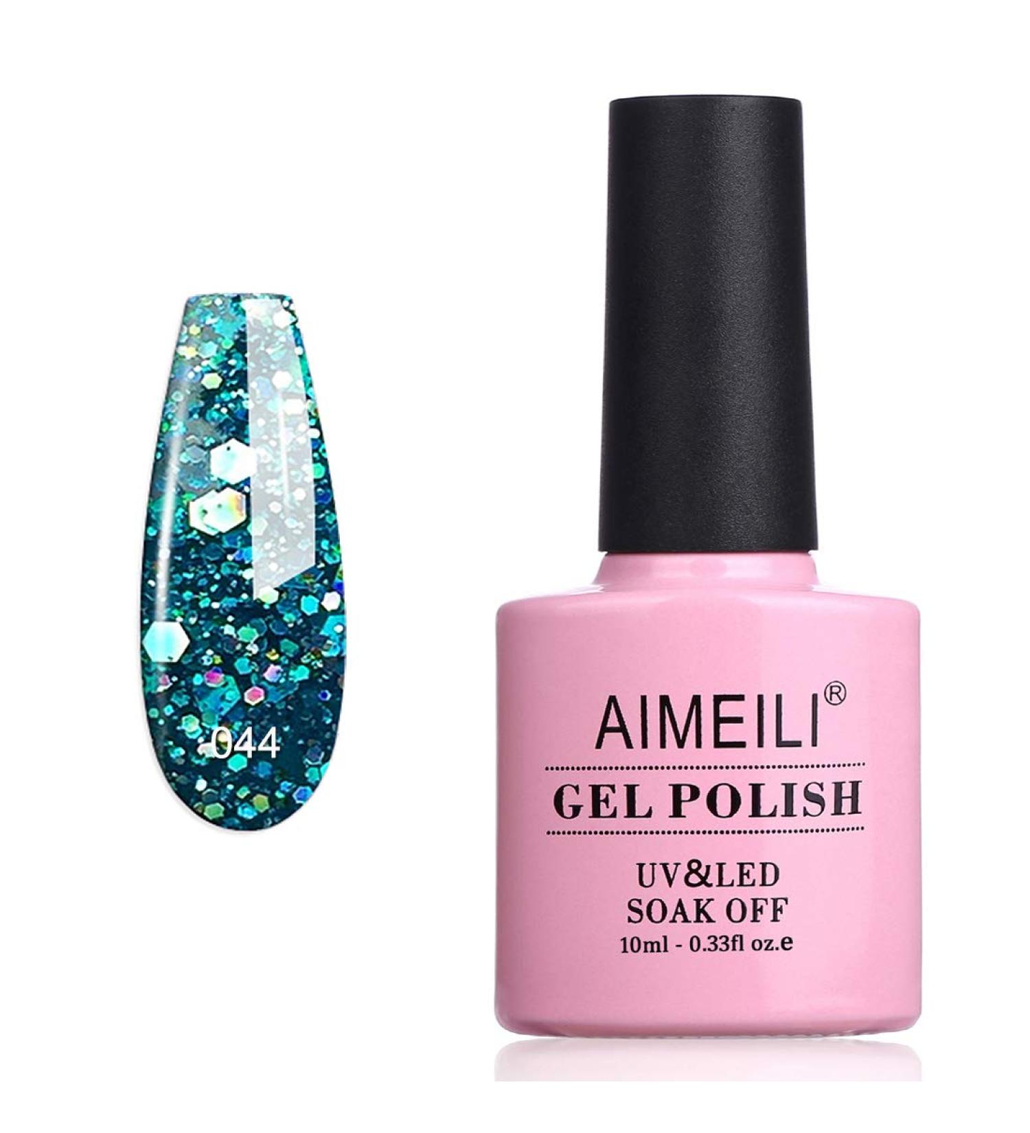 AIMEILI Diamond Glitter Teal Blue Green Gel Nail Polish - 044 (10ml) - Buy Online on GoSupps.com