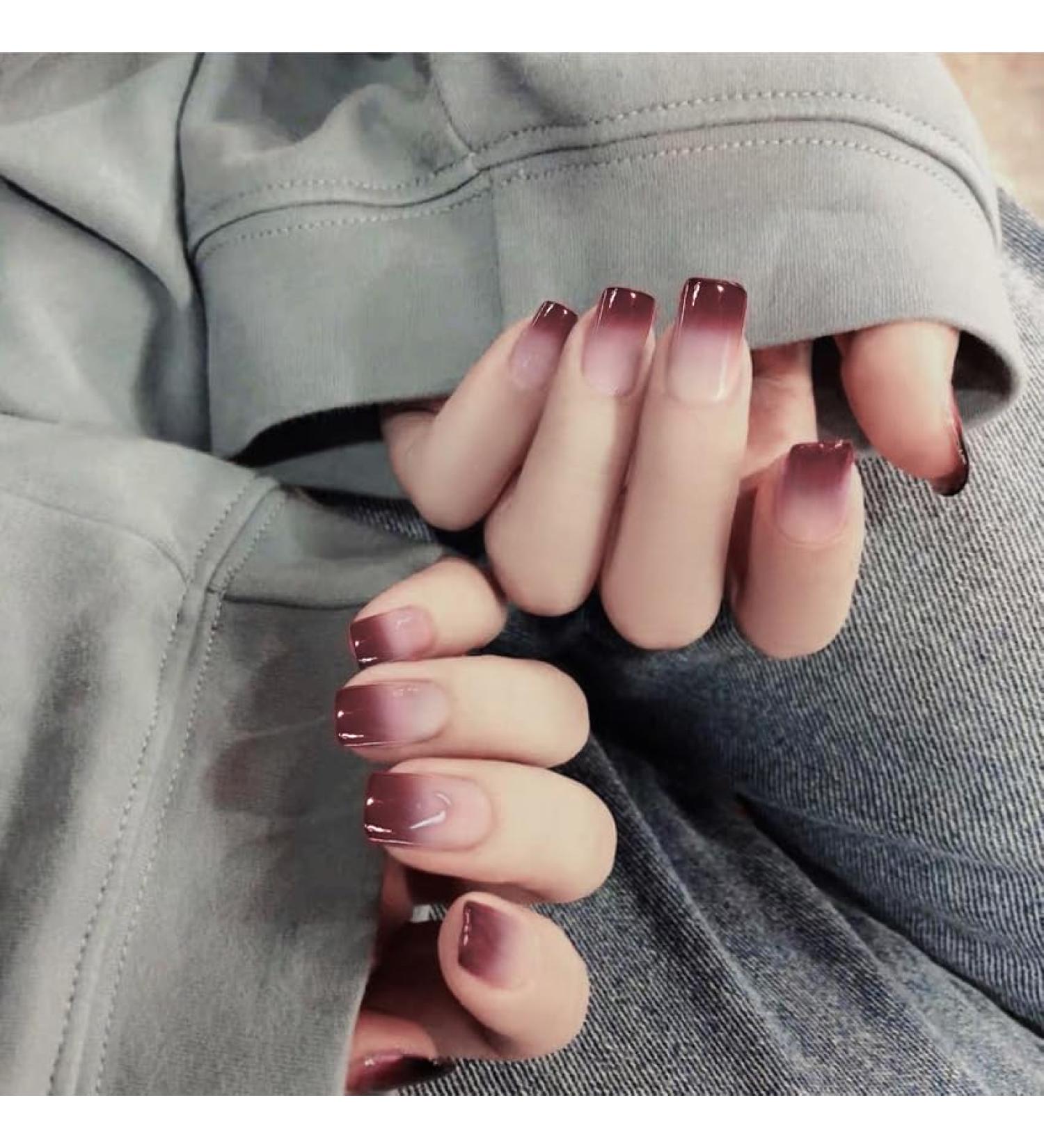 24Pcs/Set Press On Nails Simple wine red gradient Medium False Nails Acrylic Fake Nails Full Cover Nails Tips Artificial Finger Manicure Press on nails for Women and Girls - Buy Online on GoSupps.com