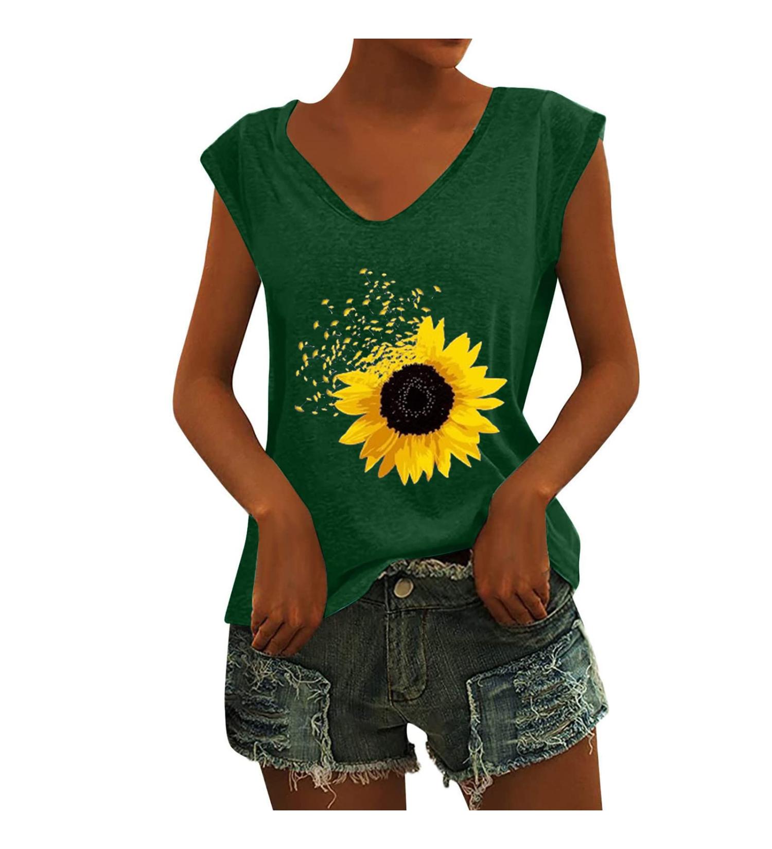 Short Sleeve T Shirts Clothing Woman T-Shirt Casual Black Clothing Top Women's Floral Pattern for Women Crop Tops Shirt Shirts Top Women's Summer Tank Top 5-green XXL - Buy Online on GoSupps.com