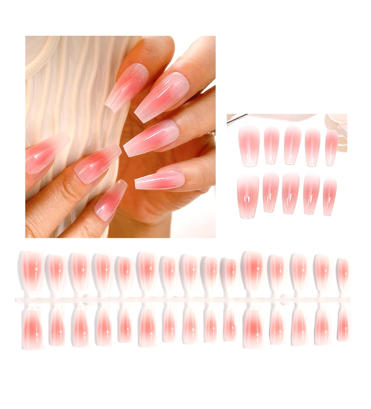 FEIlei 30Pcs Long Press on Nails Coffin French Fake Nails Tip Gradient Acrylic Nails Glossy False Nails for Women Girls - Buy Online on GoSupps.com