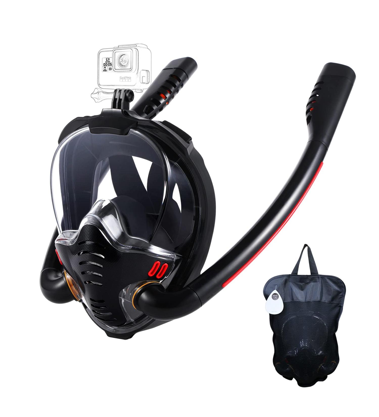 HJKB Full Face Snorkel Mask with Anti-Fog Wipes | 180 Panoramic HD View | Anti-Leak Dry Top Set for Adults & Kids | Black Large-X-Large - Buy Online on GoSupps.com