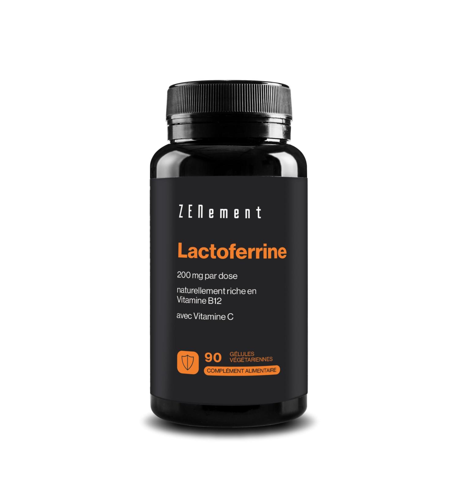 Lactoferrine 200 mg Issue de Lait de Vaches Nourries l Herbe Source Naturelle de Vitamine B12 avec 80 mg de Vitamine C Syst me Immunitaire 90 G lules 3 Mois de Cure Zenement - Buy Online on GoSupps.com