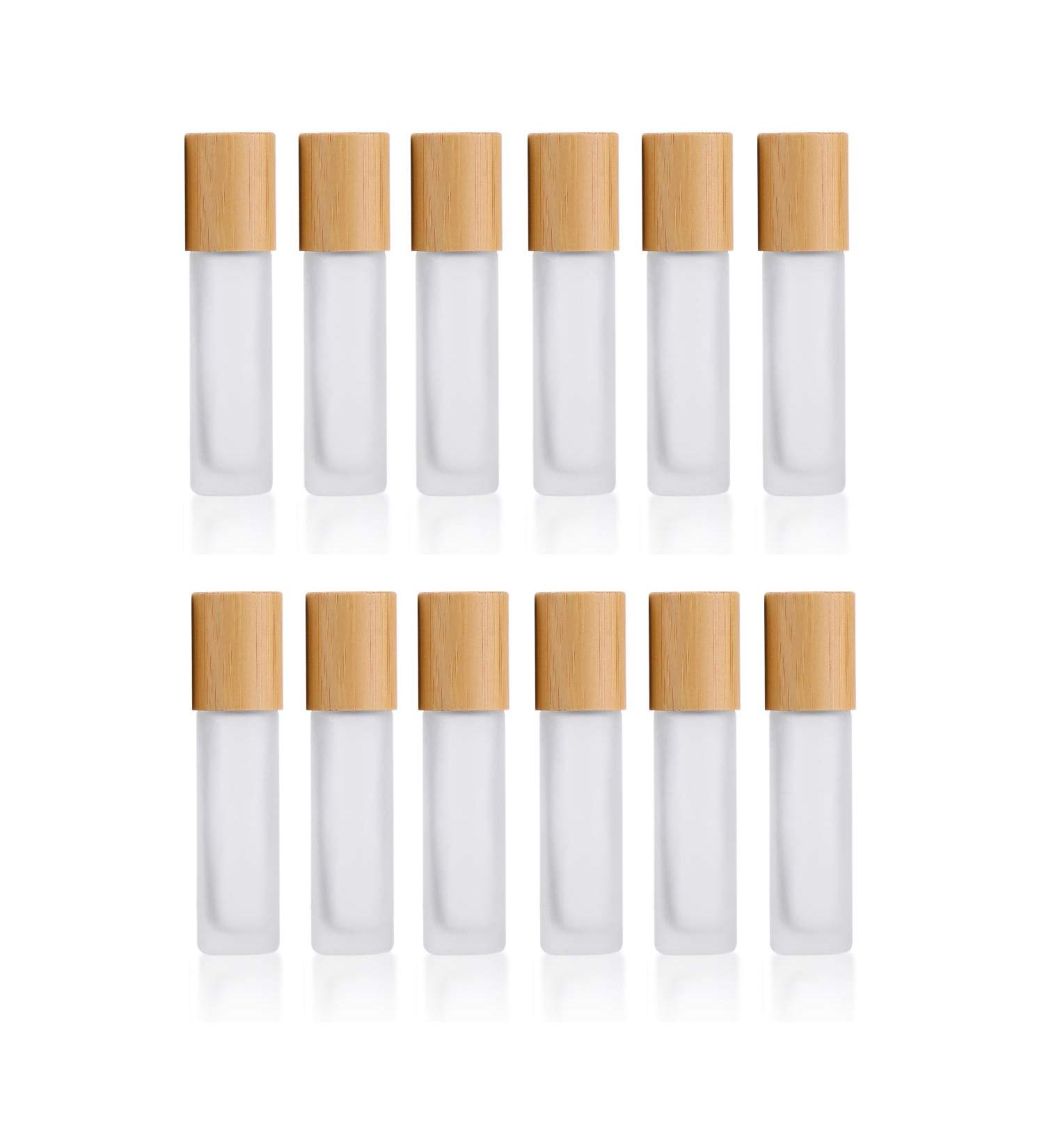 12 Pcs Frosted Glass Roller Bottles 10ml | Metal Roller Ball & Bamboo Lids | Perfect for Perfume Essential Oils & Aromatherapy - Buy Online on GoSupps.com