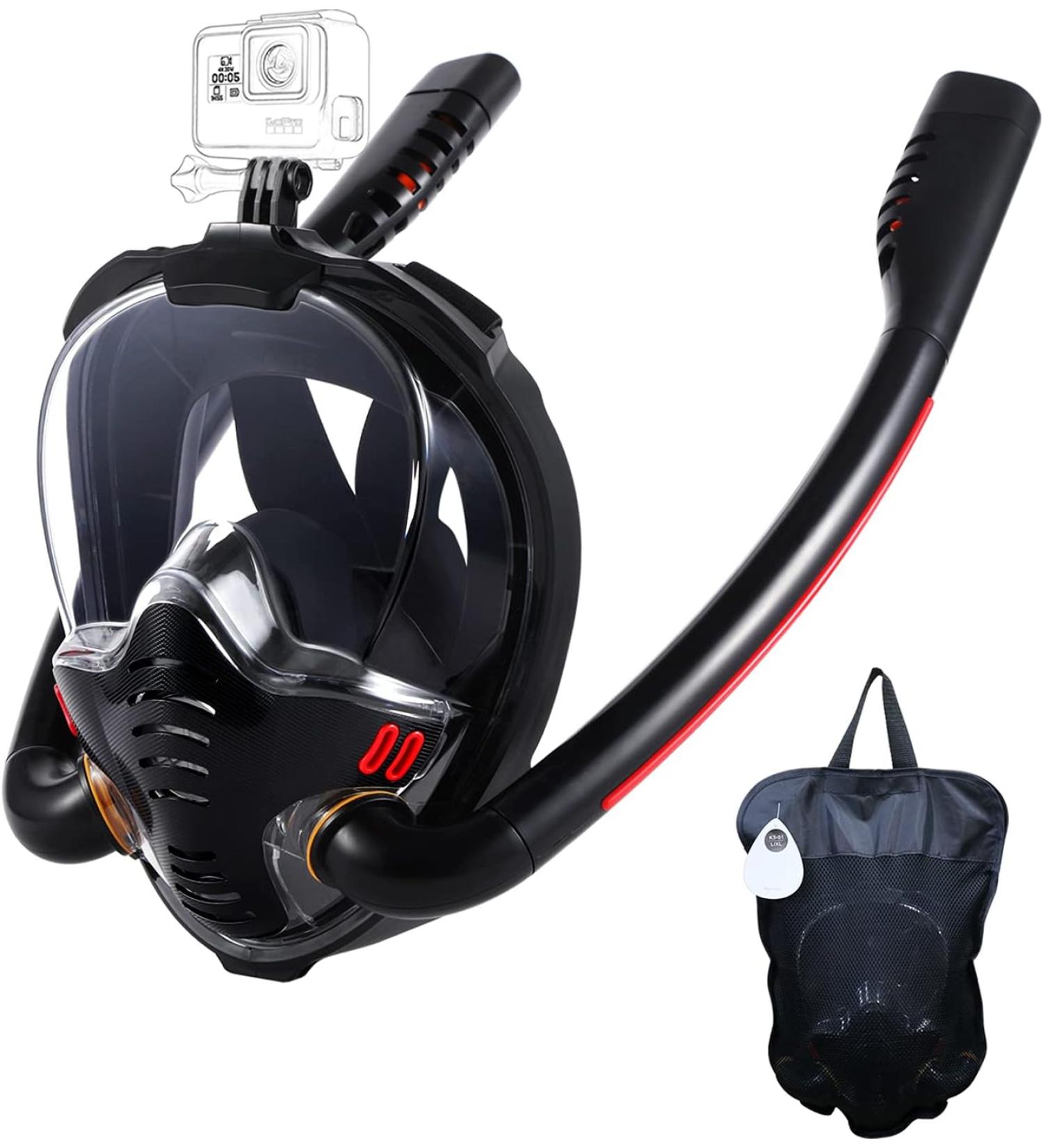 HJKB Full Face Snorkel Mask Black S/M | Anti-Fog Wipes 180 Panoramic HD View - Buy Online on GoSupps.com