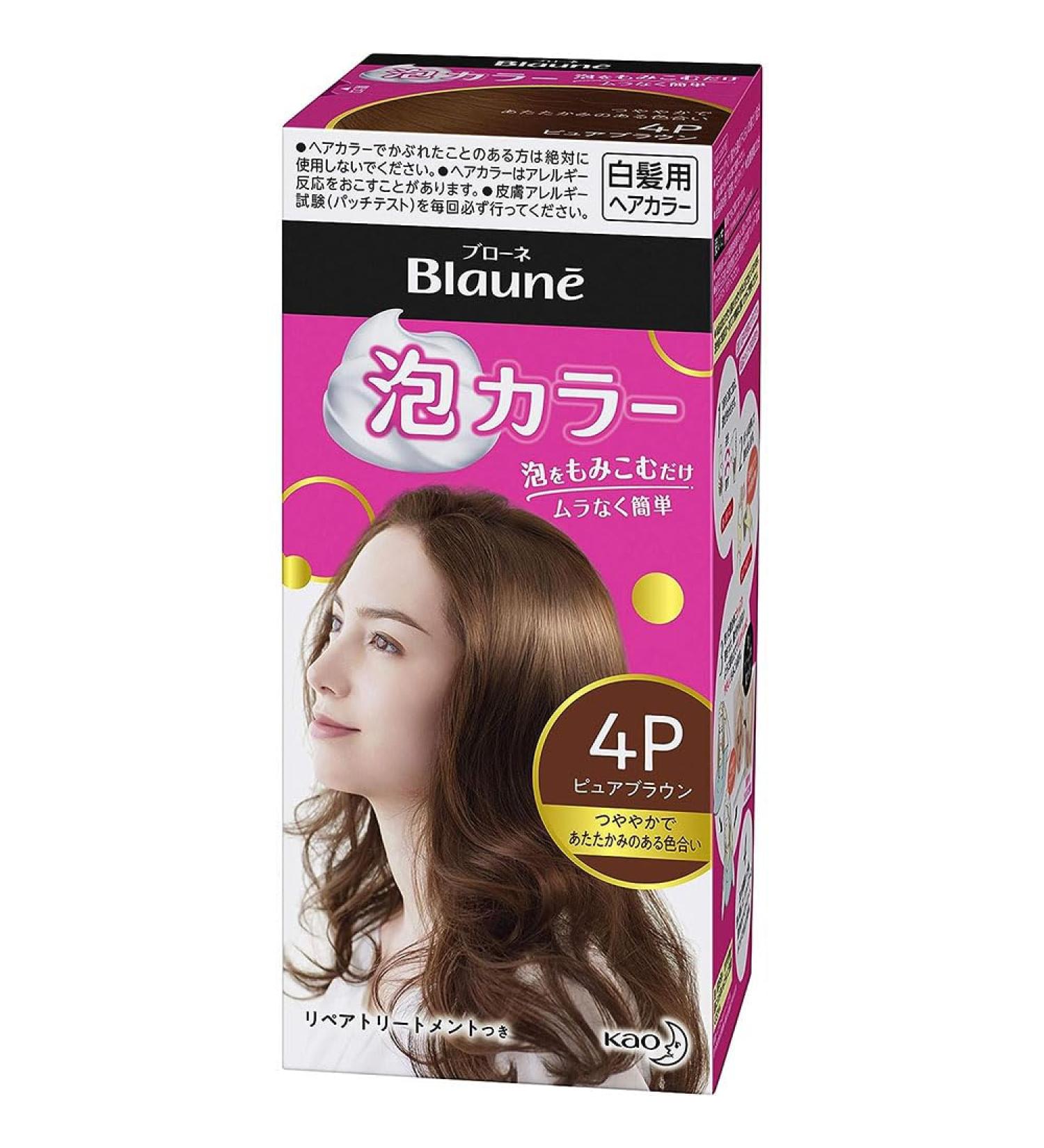 Kao Blaune Bubble Hair Color For Gray Hair - 4P Pure Brown (Green Tea Set) - Buy Online on GoSupps.com
