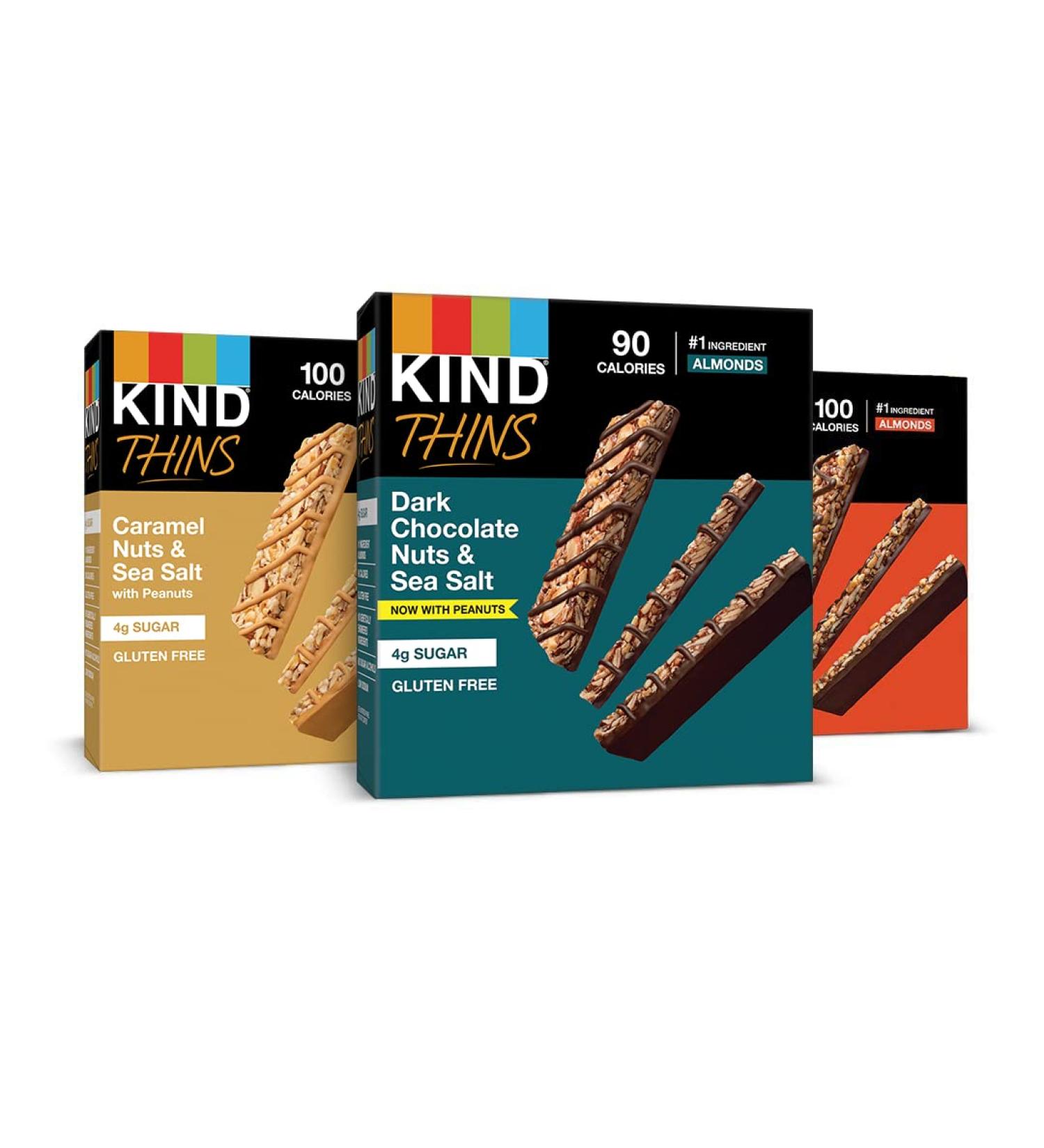 KIND Thin Bars Variety Pack - Gluten Free, 100 Calorie, 30 Count - Peanut Snack Option - Buy Online on GoSupps.com