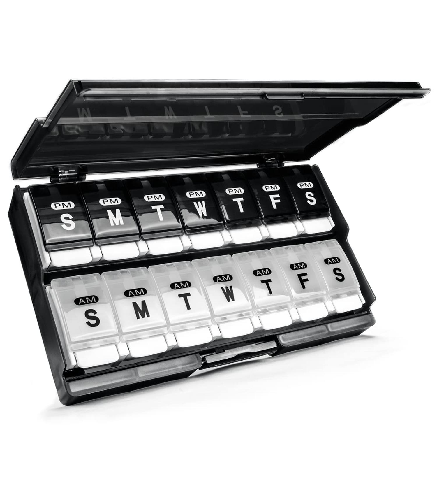 Weekly Pill Organizer - Remtise Am/Pm Daily Case for Vitamins & Supplements | 7-Day Push Button Medicine Box (Black & White - Buy Online on GoSupps.com
