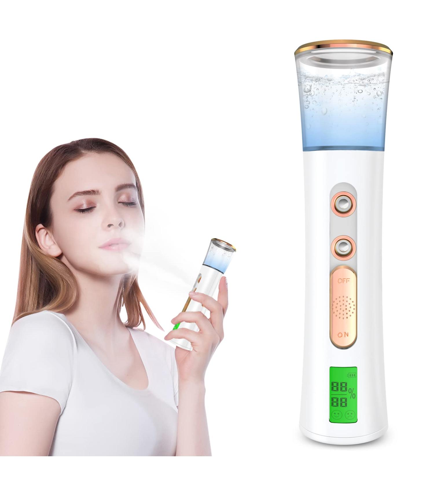 Nano Facial Mister with Skin Analyzer - Portable USB Rechargeable Sprayer for Face Moisturizing & Skin Care | Double Nozzle Cool Mist for Eyelash Extensions - Buy Online on GoSupps.com