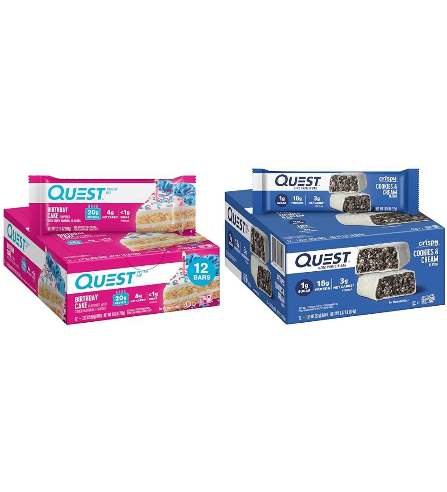 Quest Birthday Cake & Cookies & Cream Hero Protein Bars 12 Count Each - Buy Online on GoSupps.com
