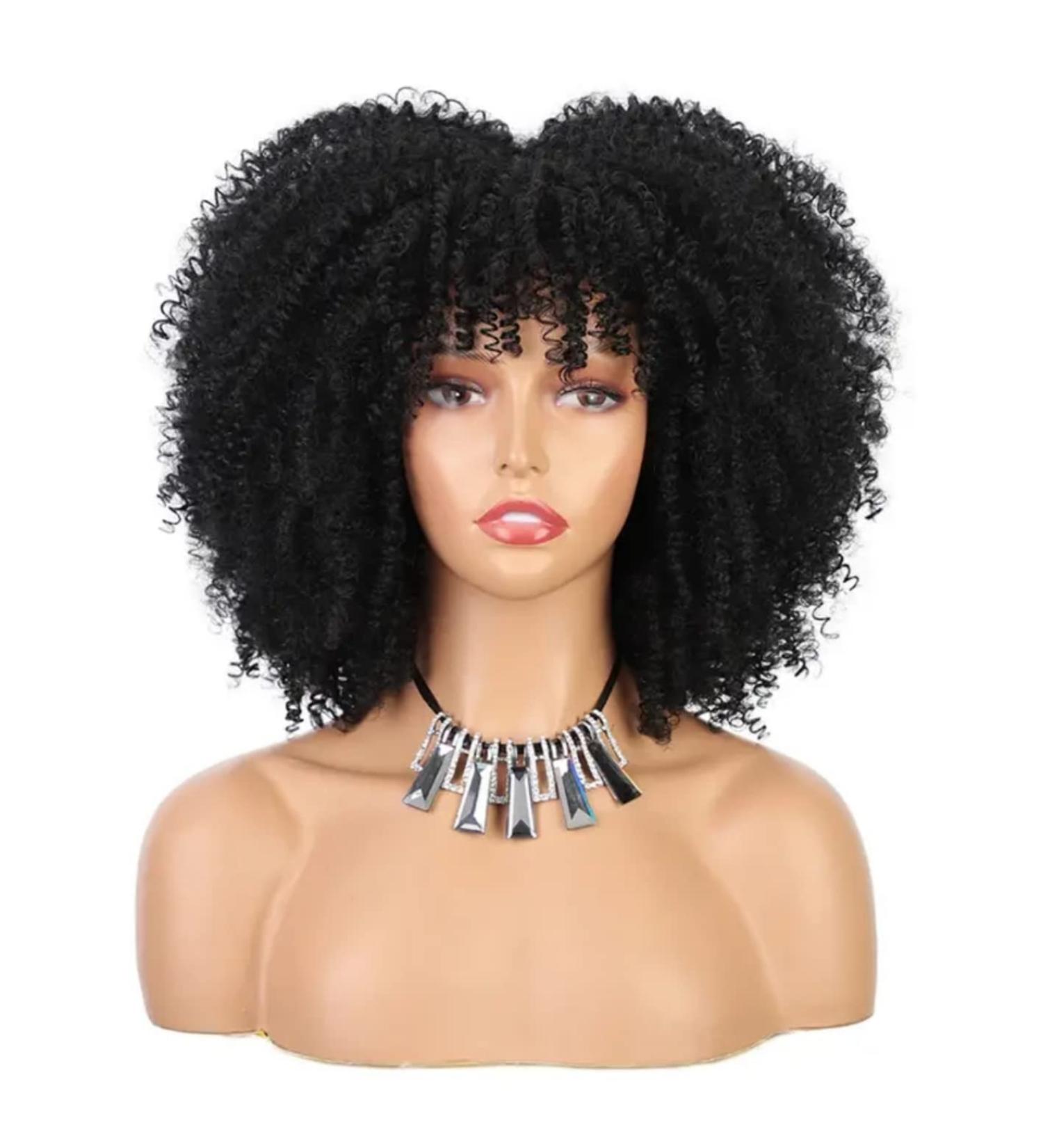 Buy Short Curly Afro Wig for Black Women - Kinked Synthetic Hair Heat-Resistant Full Wig with Ponytail in Blonde & Black - Buy Online on GoSupps.com