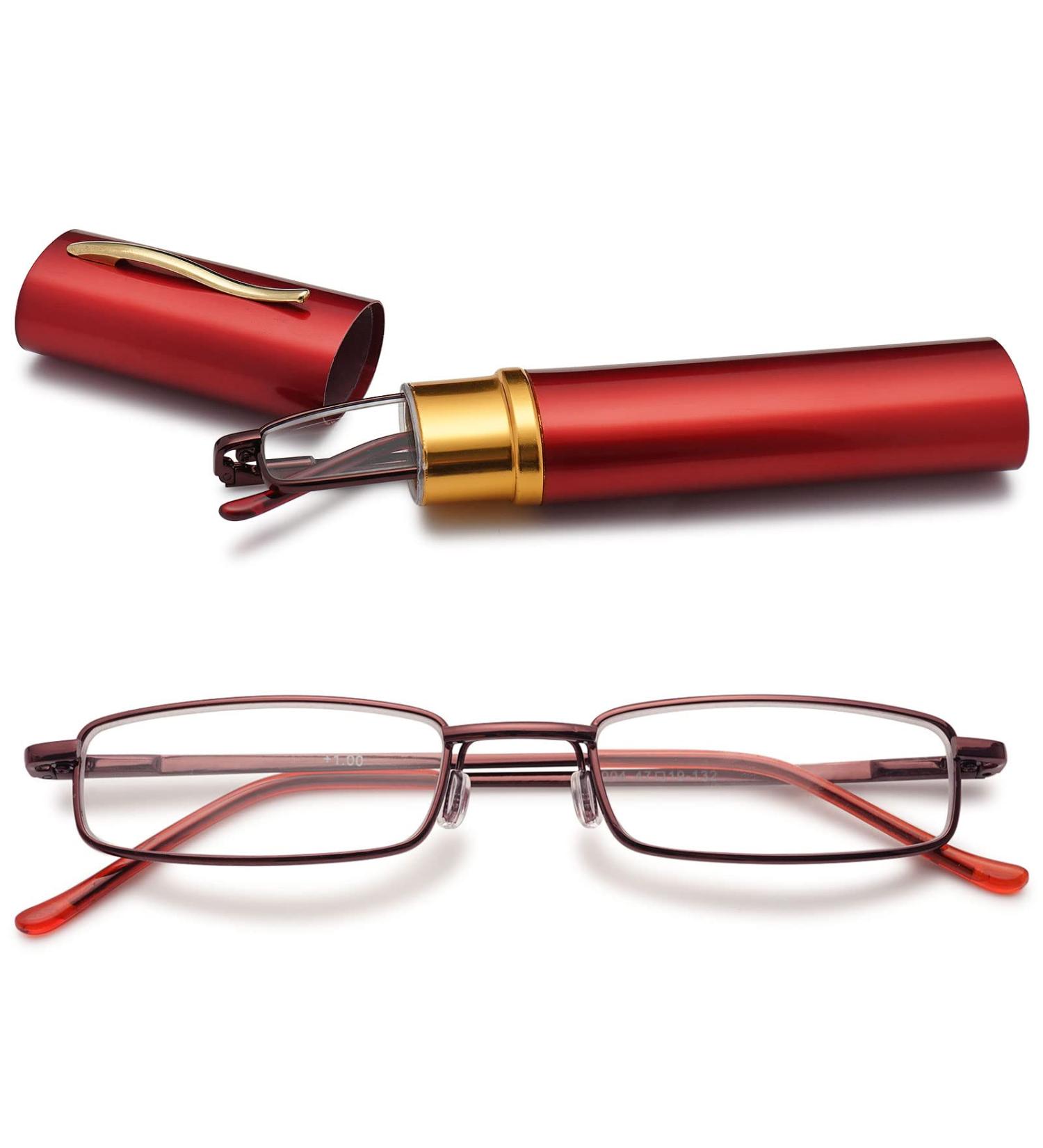 Vevesmundo Metal Reading Glasses Compact Spring Hinge Design Red Blue Light Filter 2.5x Magnification Lightweight Reading Aid - Buy Online on GoSupps.com