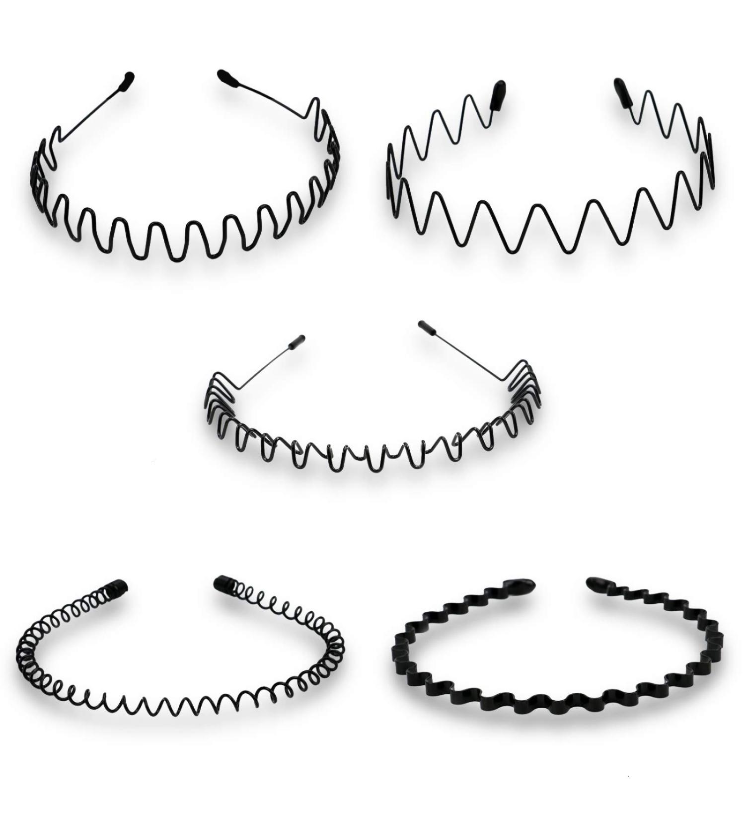 Timoo 5 PCS Metal Spring Wavy Hairband Hair Hoop - Fashionable Headwear for Men & Women - Black - Buy Online on GoSupps.com