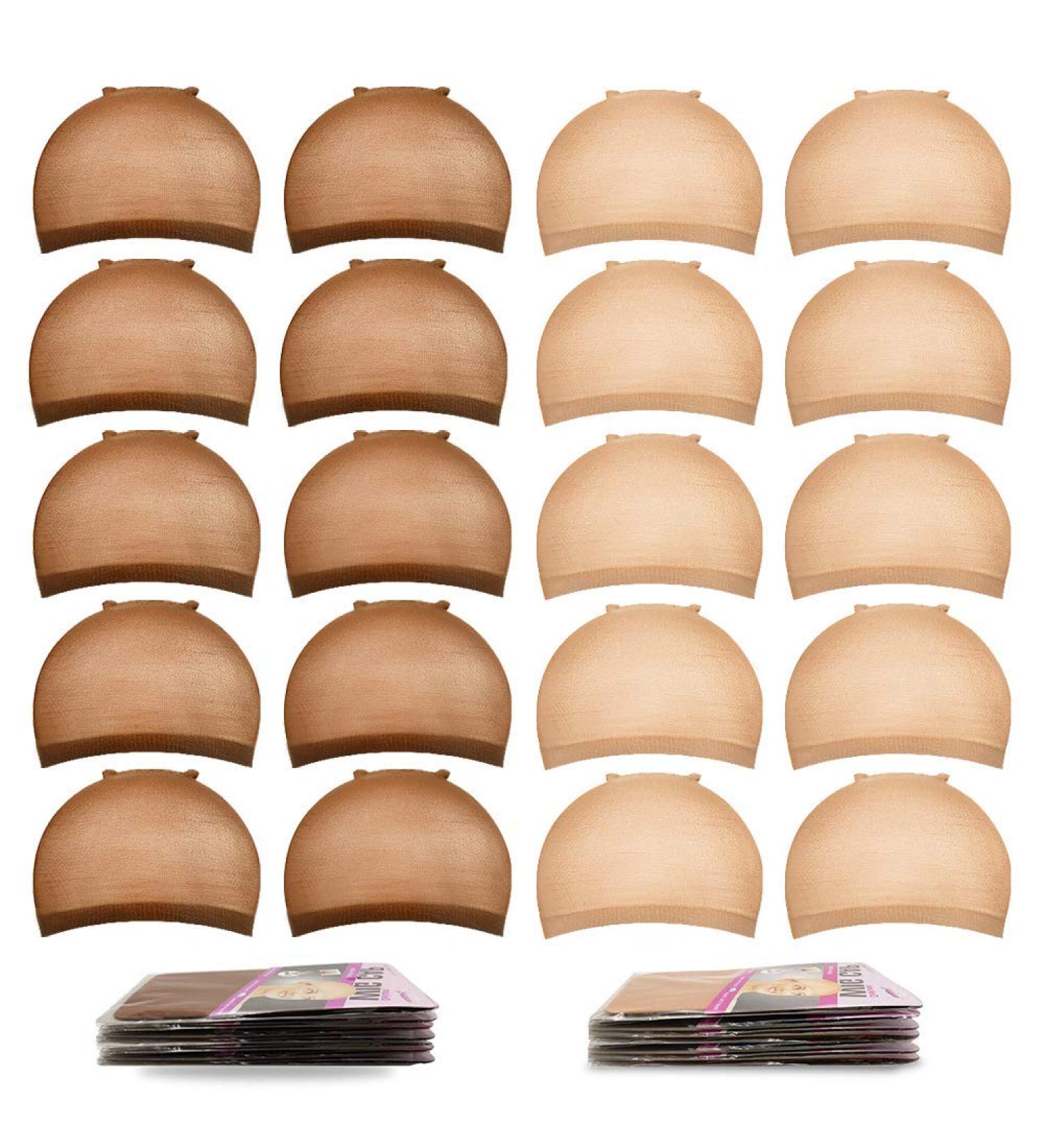 20Pcs Wig Caps: 10 Light Brown & 10 Dark Brown Stretchy Stocking Caps for Women - Nylon Nude&Brown - Buy Online on GoSupps.com