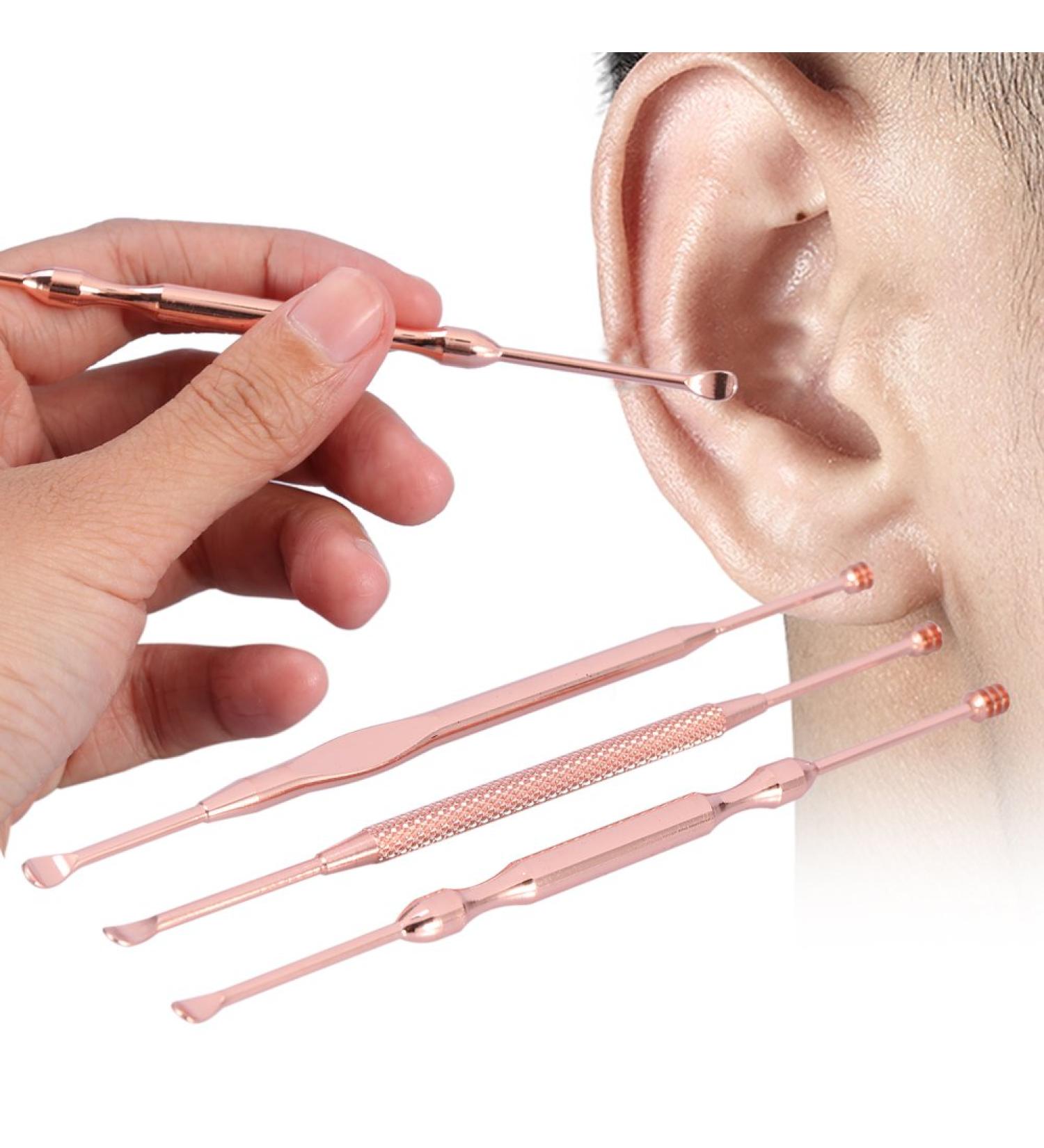 3pcs Stainless Steel Earpick Set - Double Ended Wax Remover & Cleaner Curette Spoon - Buy Online on GoSupps.com