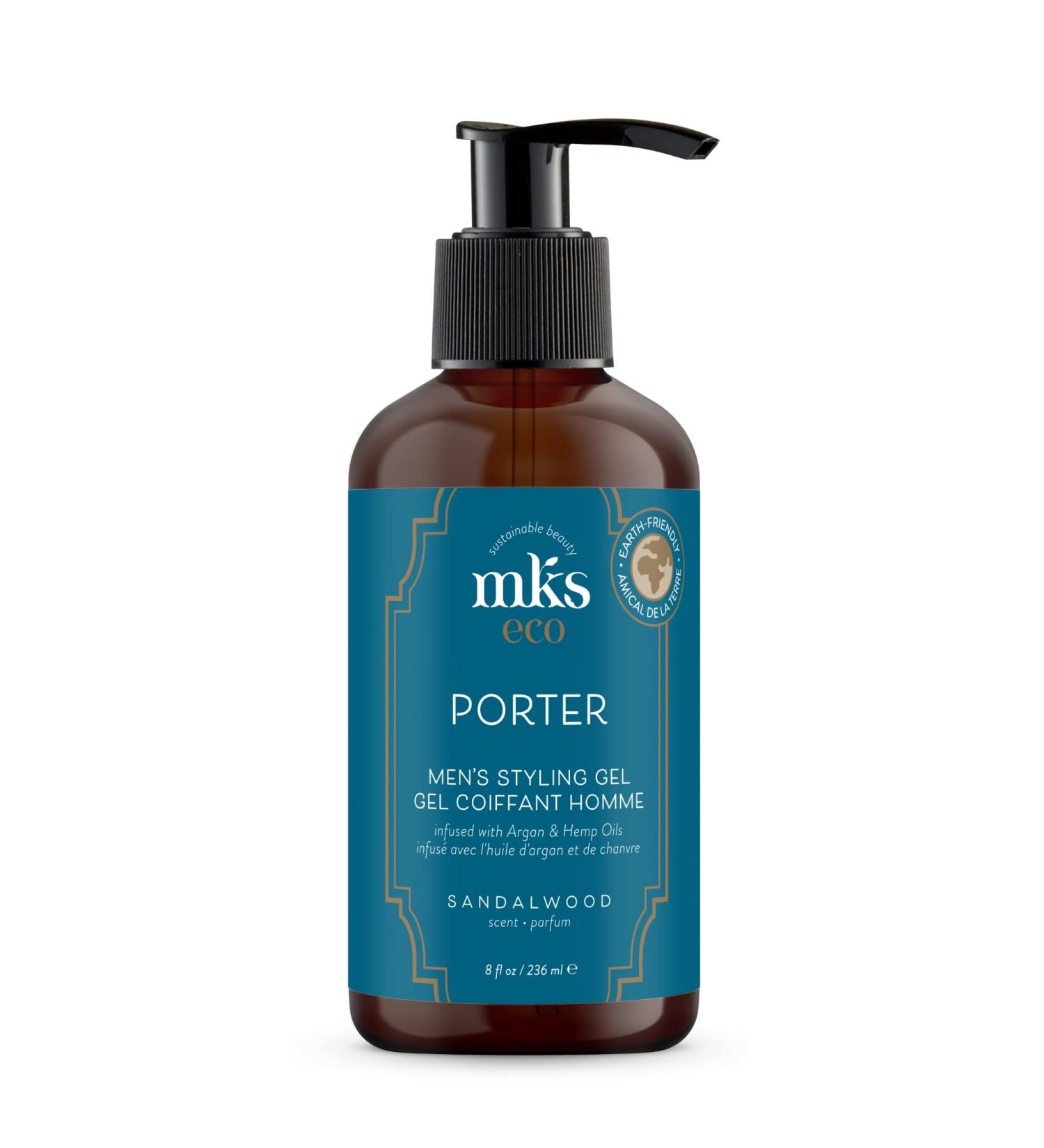 MKS Eco Porter Styling Gel for Men - Sandalwood Scent 8 oz | Flexible Hold Shine & Strength | Vegan & Cruelty-Free with Hemp Seed & Argan Oil - Buy Online on GoSupps.com