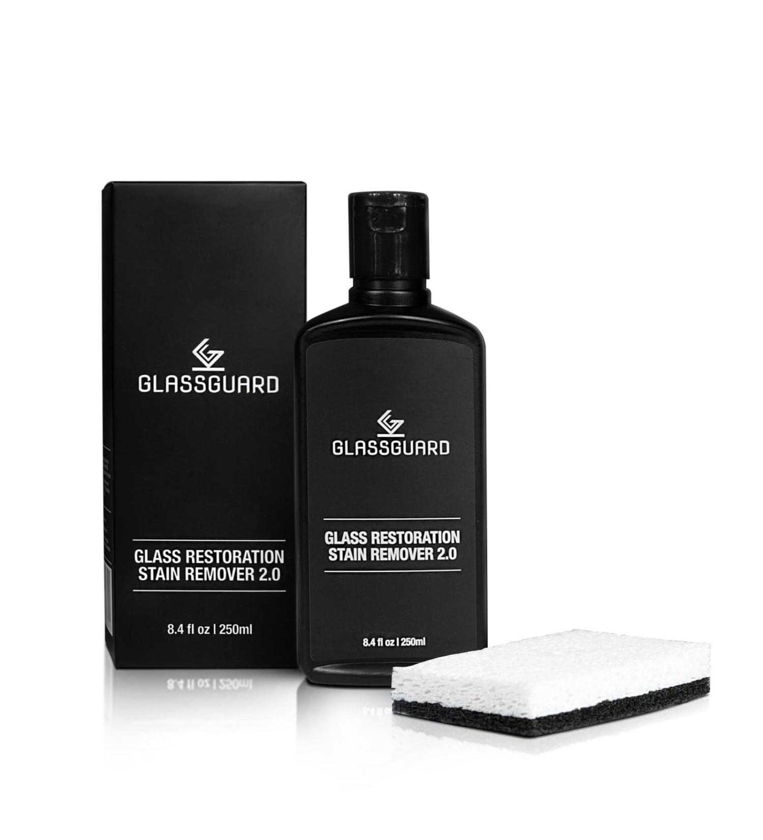 GLASSGUARD Glass Restoration Stain Remover 250ML | Hard Water Stain & Soap Scum Cleaner | Shower Door & Window Solution with Scouring Pad | Pack of 1 - Buy Online on GoSupps.com
