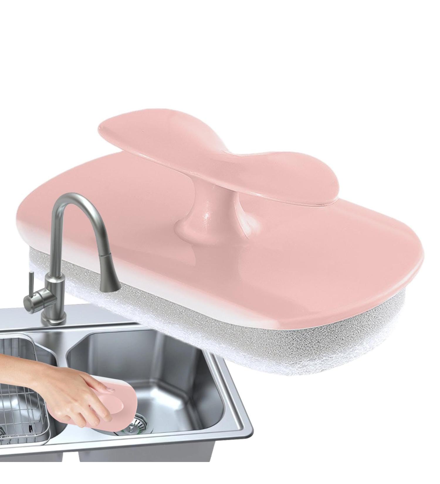 Shakven Squeegee Sponge Brush Sponge Brush Rubber Squeegee Scrubber for Cleaning - Household Cleaner Brush to Reach Tight Spaces for Bathroom Glass Kitchen Cooktops Pink - Buy Online on GoSupps.com