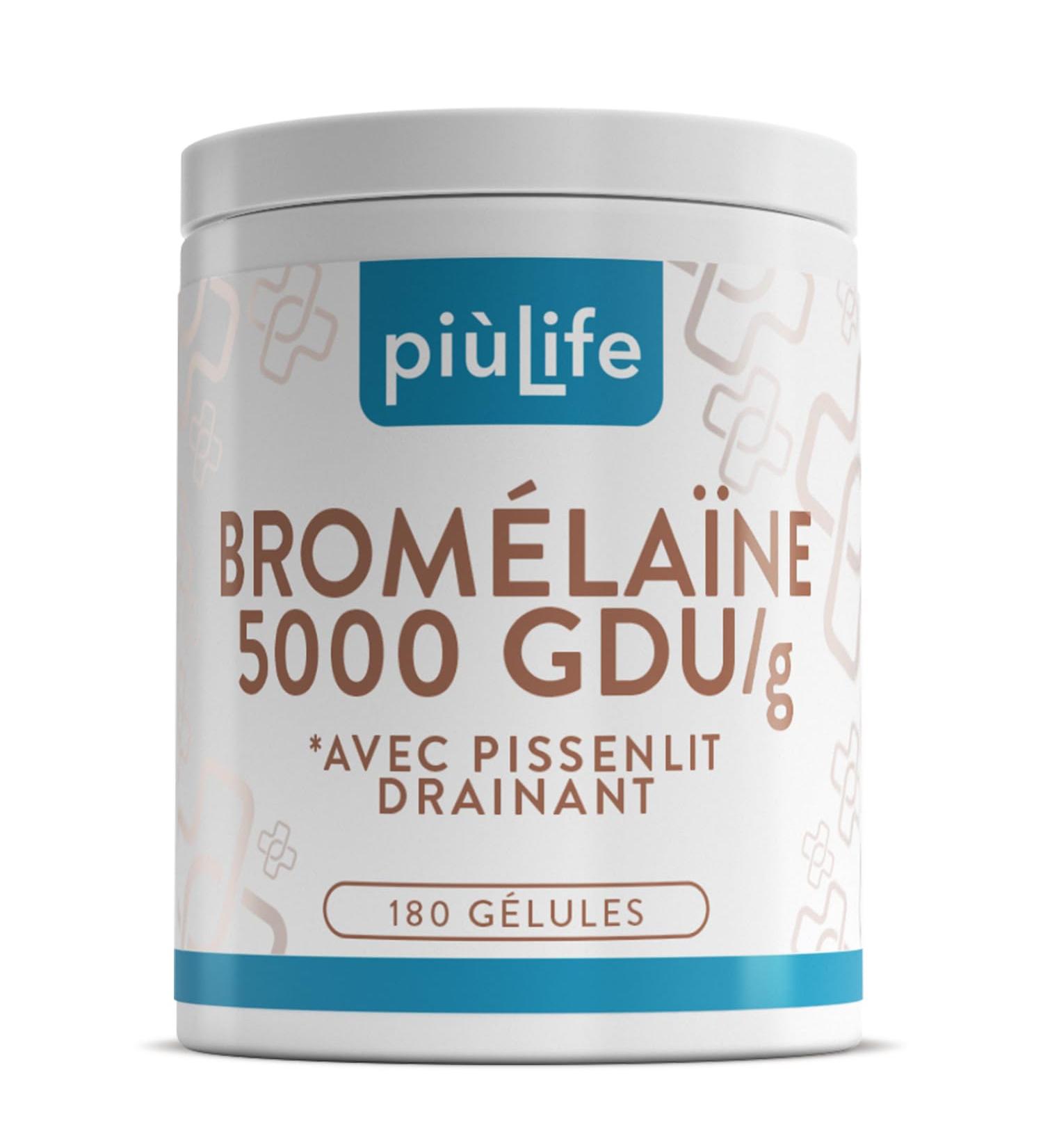Bromelaine Draineur 5000 GDU/g 180 G lules Pi Life 1200 mg de Brom la ne Extrait de Pissenlit Drainant Naturel (3 Par Dose) Enzymes Digestives Digestion Microcirculation 180 unit (Lot de 1) - Buy Online on GoSupps.com