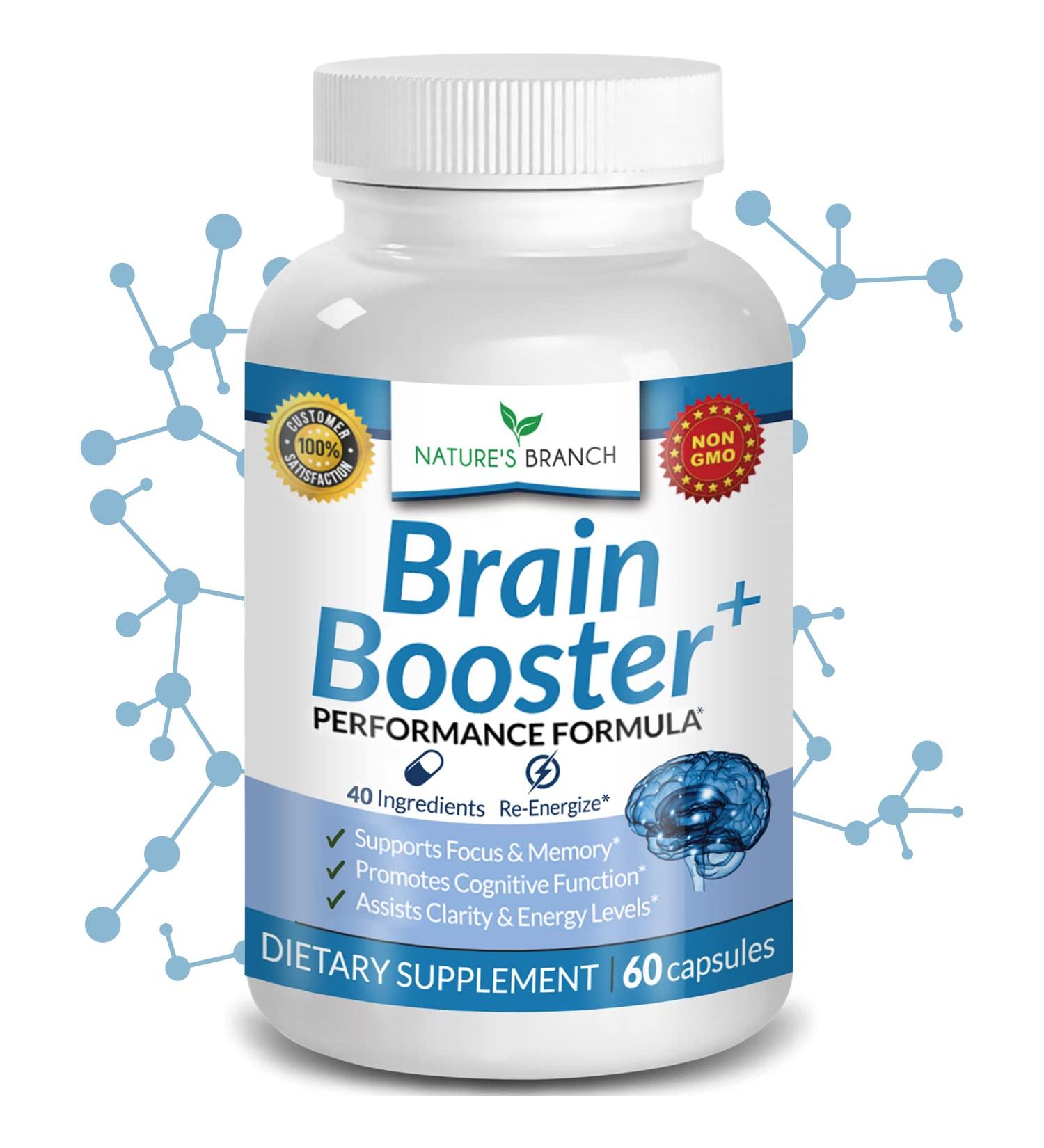 Advanced Brain Booster Supplements - Memory Focus & Clarity Vitamins with 40 Ingredients - Boost Energy & Enhance Brain Function - 60 Pills with DMAE for Nootropic Support - Buy Online on GoSupps.com