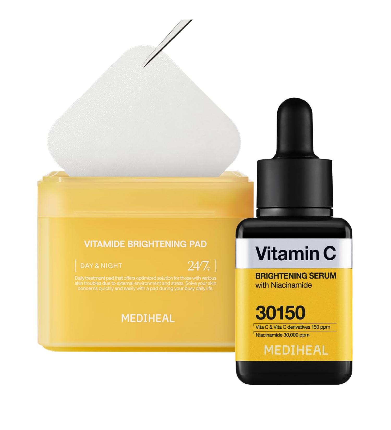 Mediheal Vitamin C Pad & Serum Skin Care Duo Set for Skin Clarity & Radiance Vitamide Toner Pad + Vitamin C Serum - Buy Online on GoSupps.com