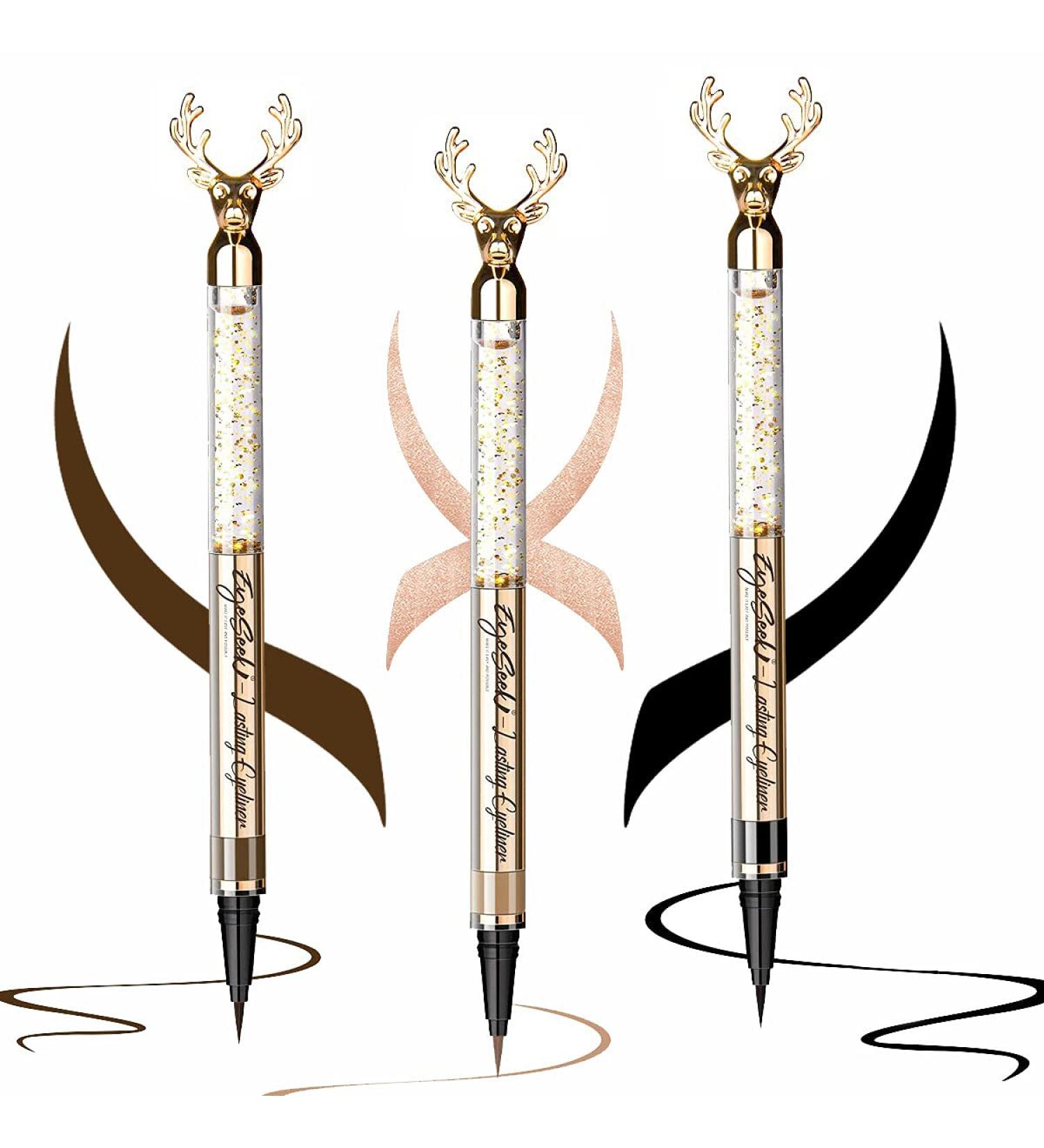 EyeSeeK 3PCS Waterproof Liquid Eyeliner Set - Smudge Proof & Long Lasting Cruelty-free Eyeliner Pen in Champagne Brown, Black, and Vegan Formula - Buy Online on GoSupps.com
