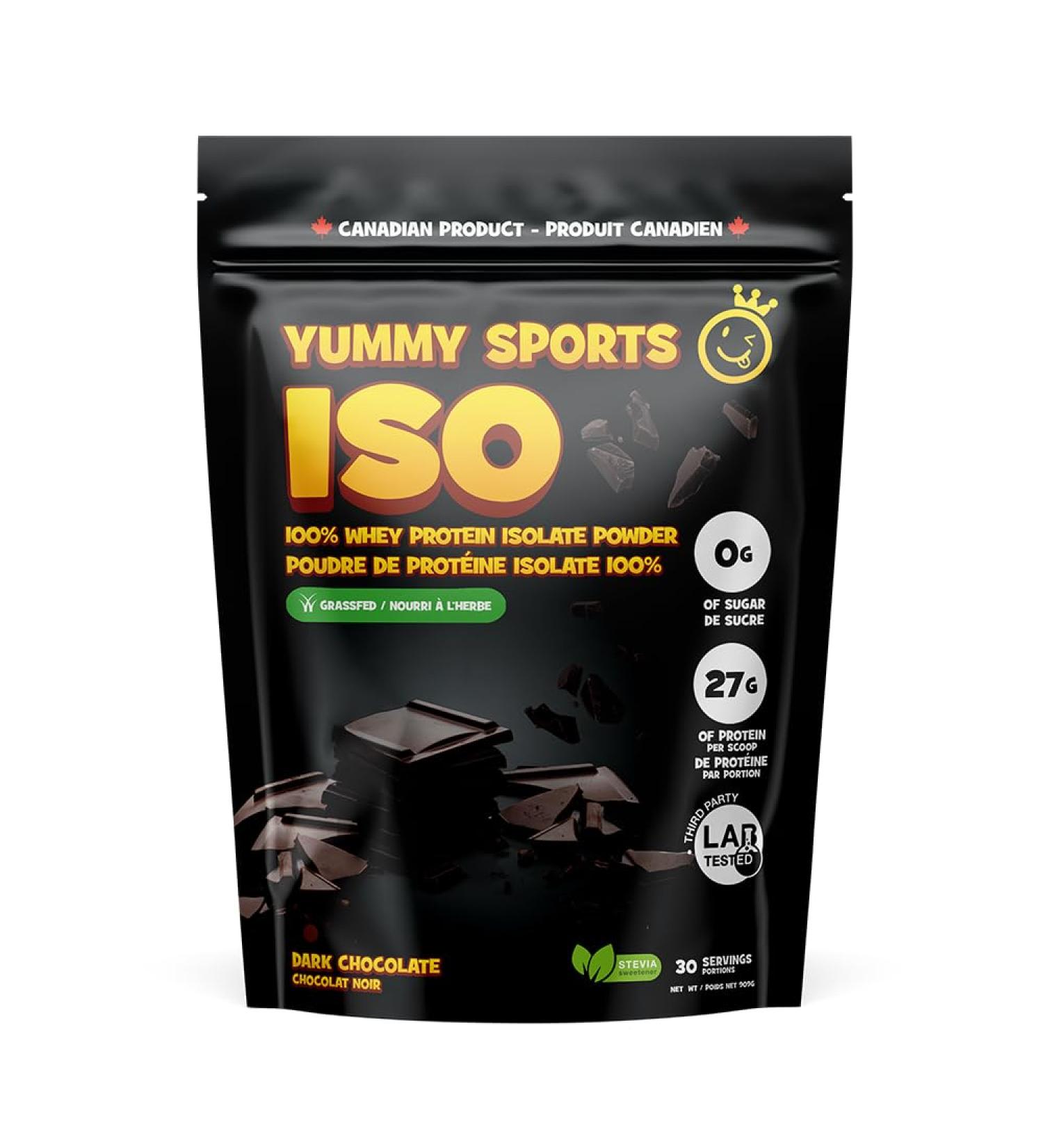 Yummy Sports Whey Protein Powder Isolate - 27g Protein Per Serving - Grass Fed Fast Absorbing Protein - Vegan Zero Sugar Keto Friendly Protein Supplement - 30 Servings 2 LBS - Dark Chocolate - Buy Online on GoSupps.com