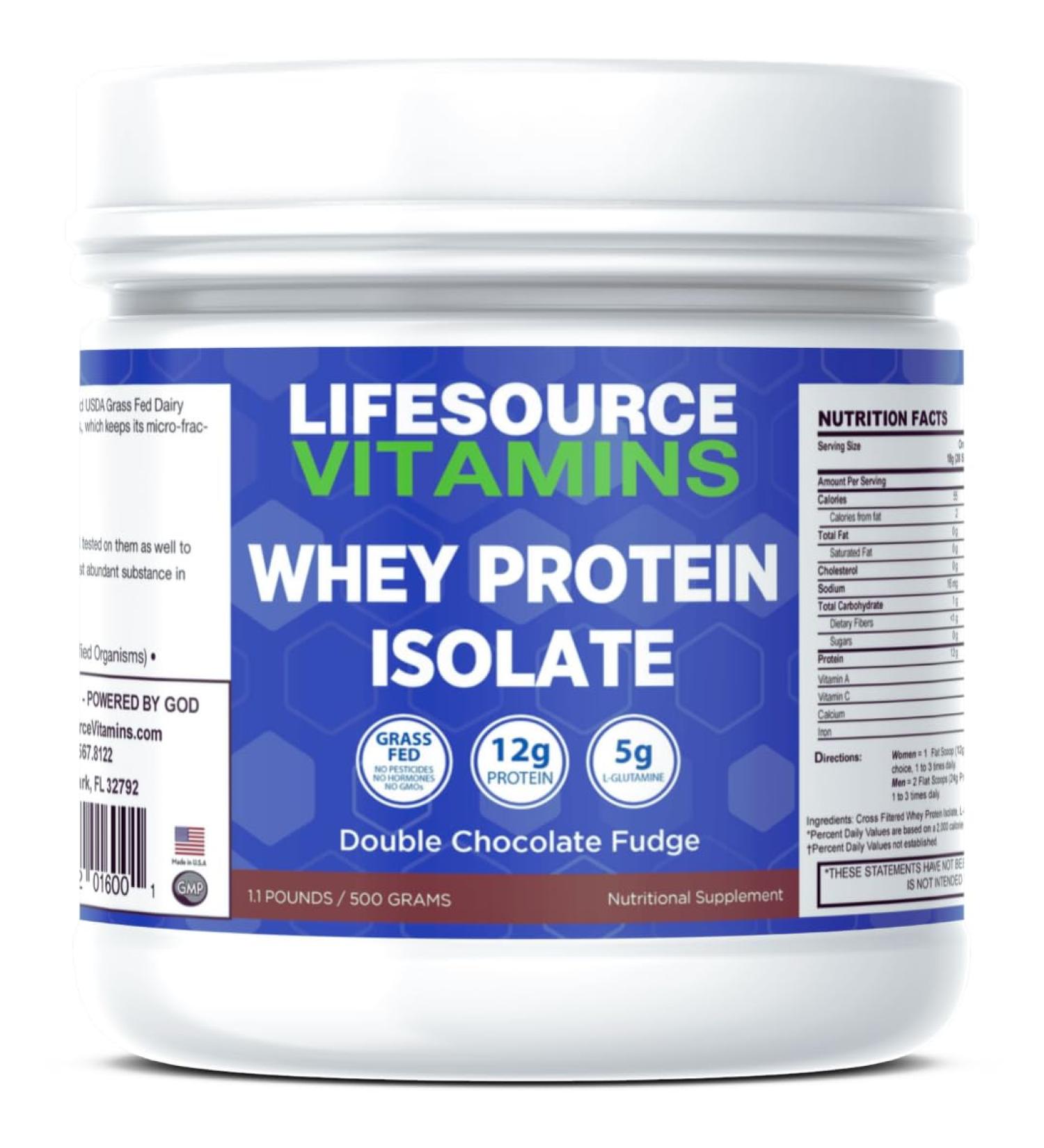 LifeSource Vitamins 1.1 lb - US Dairy Cows Grass Fed Whey Protein Isolate - Double Chocolate Fudge sweetened w/Stevia