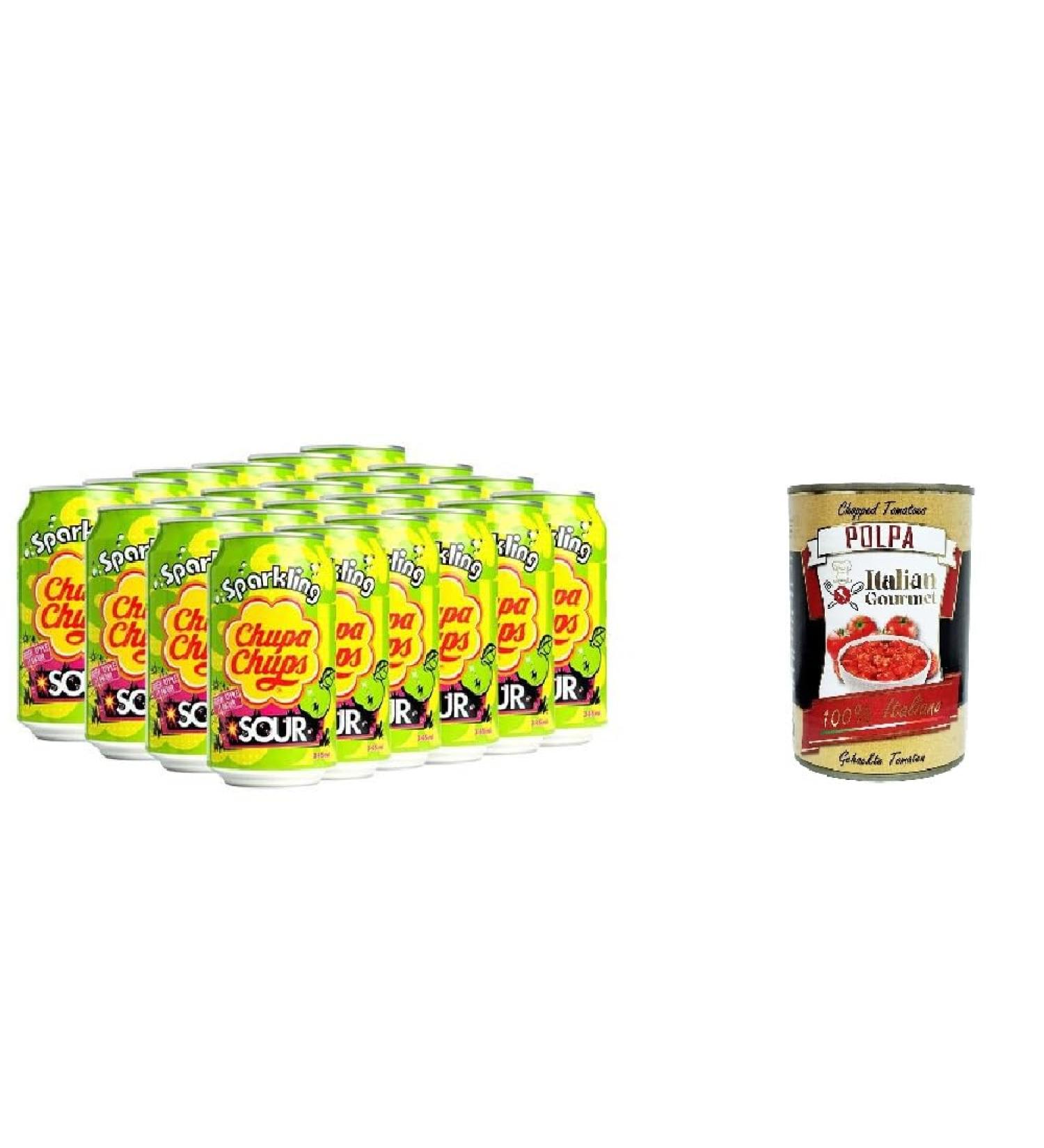  Italian Gourmet E.R. 24 x Chupa Chups - Sparkling Sour Green Apple Dressing Cabinet - 345ml + Italian Gourmet Polpa 400g - Buy Online on GoSupps.com