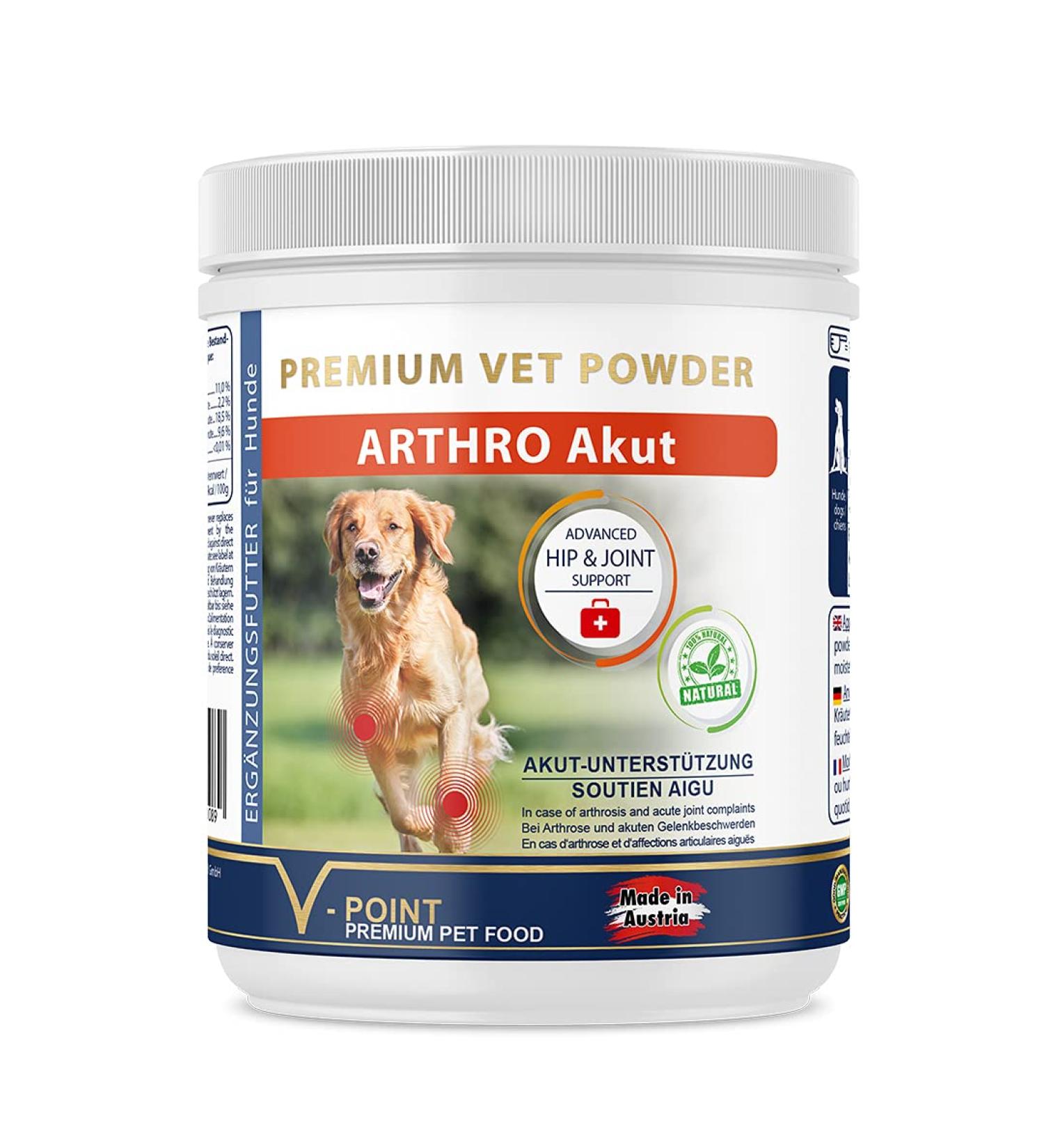 V-POINT ARTHRO Akut for dogs for joint pain osteoarthritis acute pain painful pain - devil's claw ginger willow bark (250 g) - Buy Online on GoSupps.com