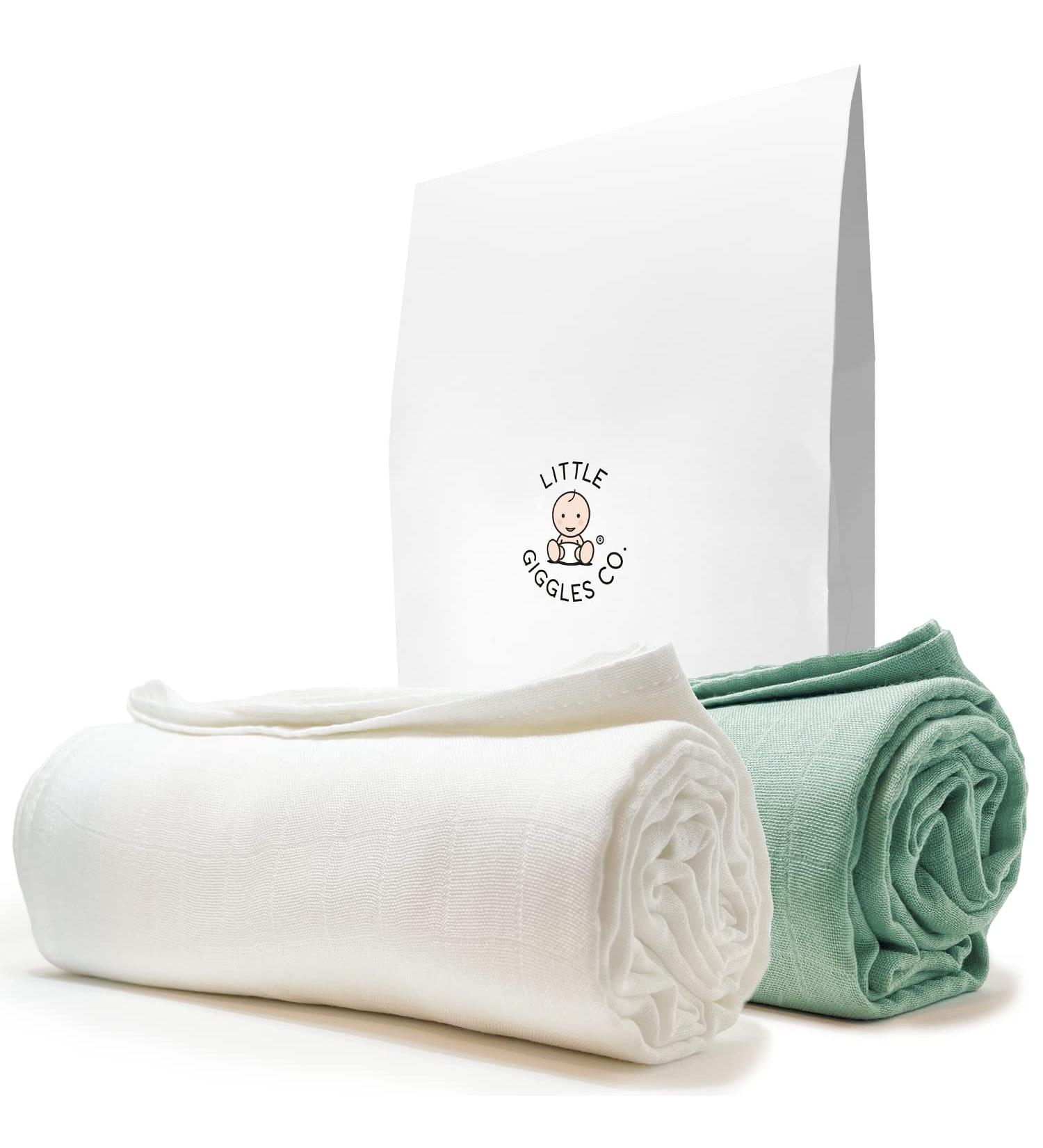 Little Giggles Co. 2-Pack Large Bamboo Muslin Cloths - 120x120cm - Baby Receiving Blankets in White & Turquoise - Newborn Swaddle Wrap & Essentials - Buy Online on GoSupps.com