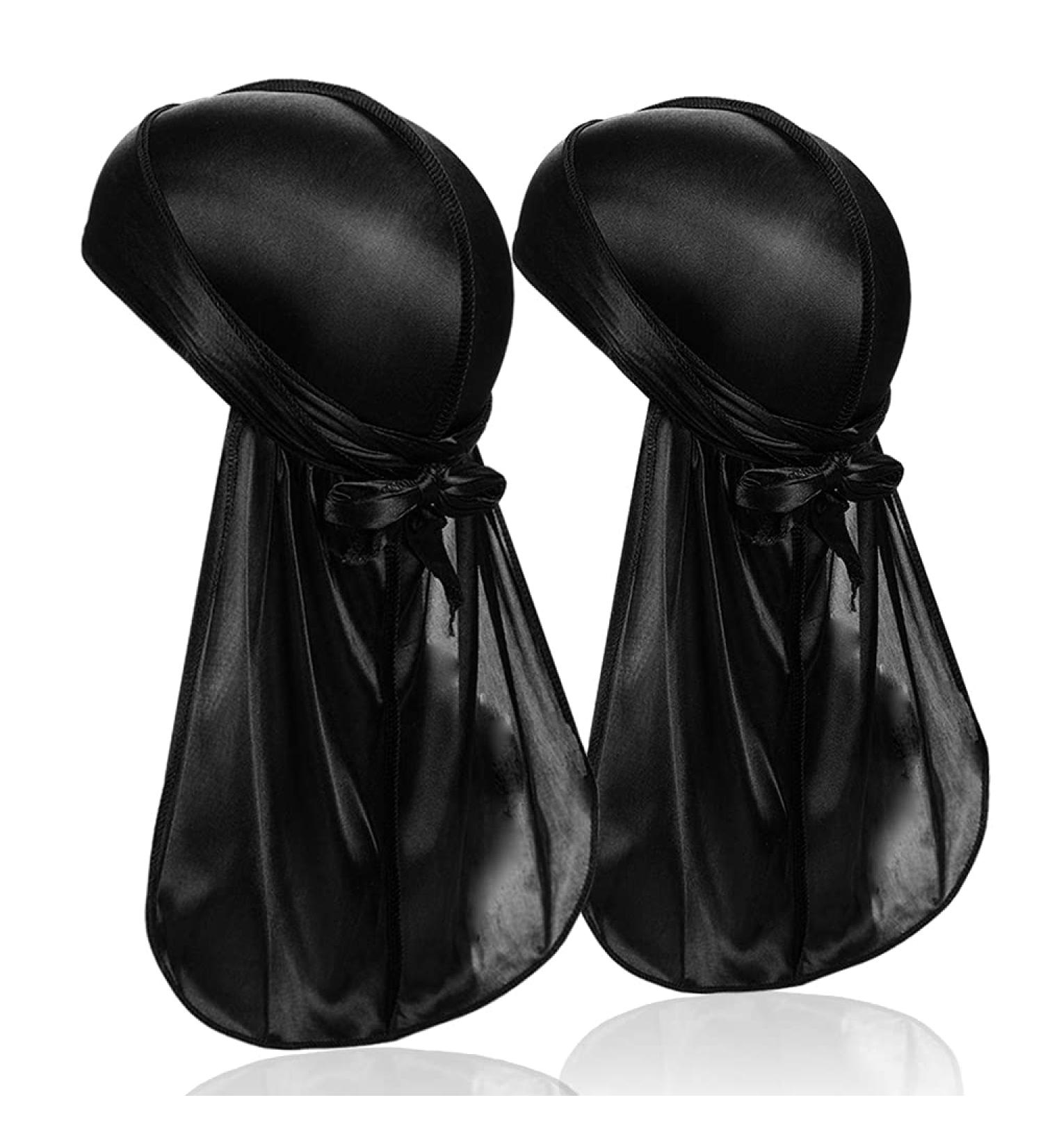 DACKRITO Premium Satin Durag Pack - 2 Pieces Silky Doo Rag Set for Men and Women - Long Tail for 360 Waves - Black (Pack of 2) - Buy Online on GoSupps.com