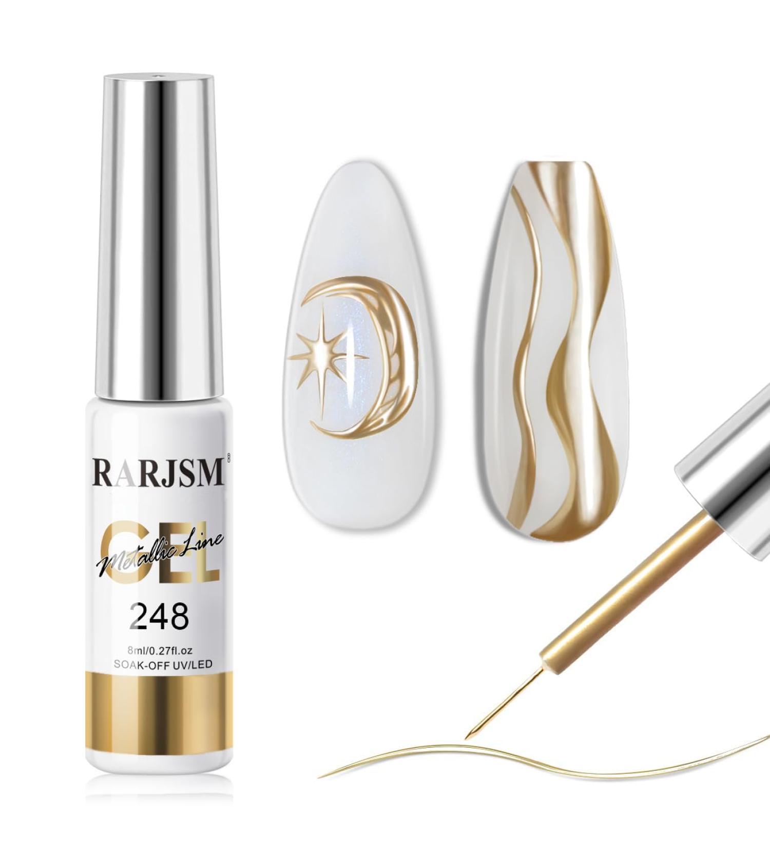 RARJSM Metallic Nail Art Gel Liner Bronze Gold Mirror Chrome 3D Effect 8ml Build in Thin Brush Metal Painting Drawing Striper Thin Brush Gel Polish Soak off UV LED Curing Requires for Home Salon Mirror Bronze Gold - Buy Online on GoSupps.com