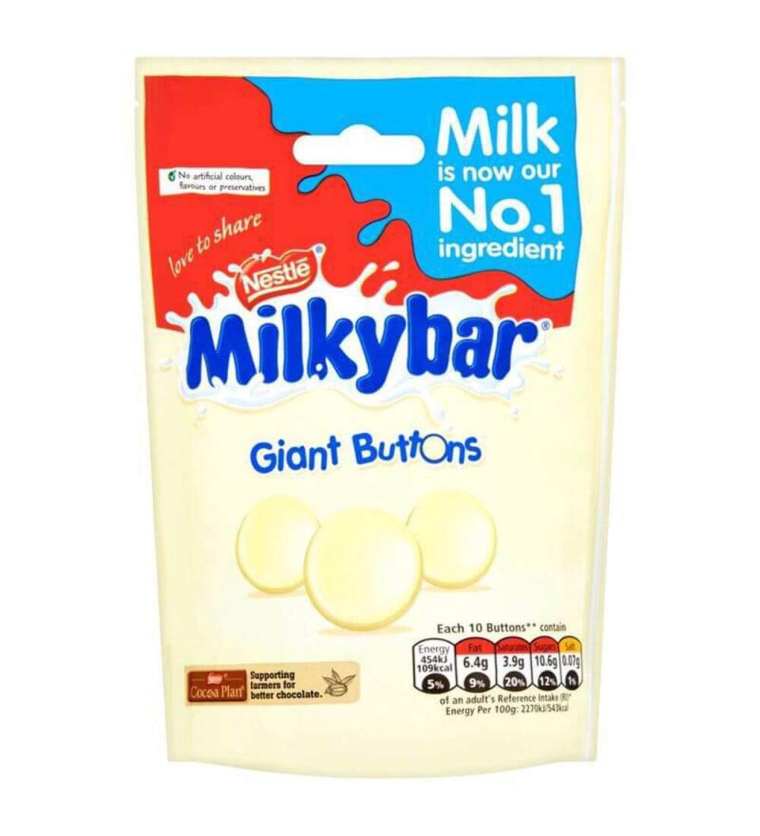 Nestle Milkybar Giant Buttons Pouch 126 g (Pack of 12)
