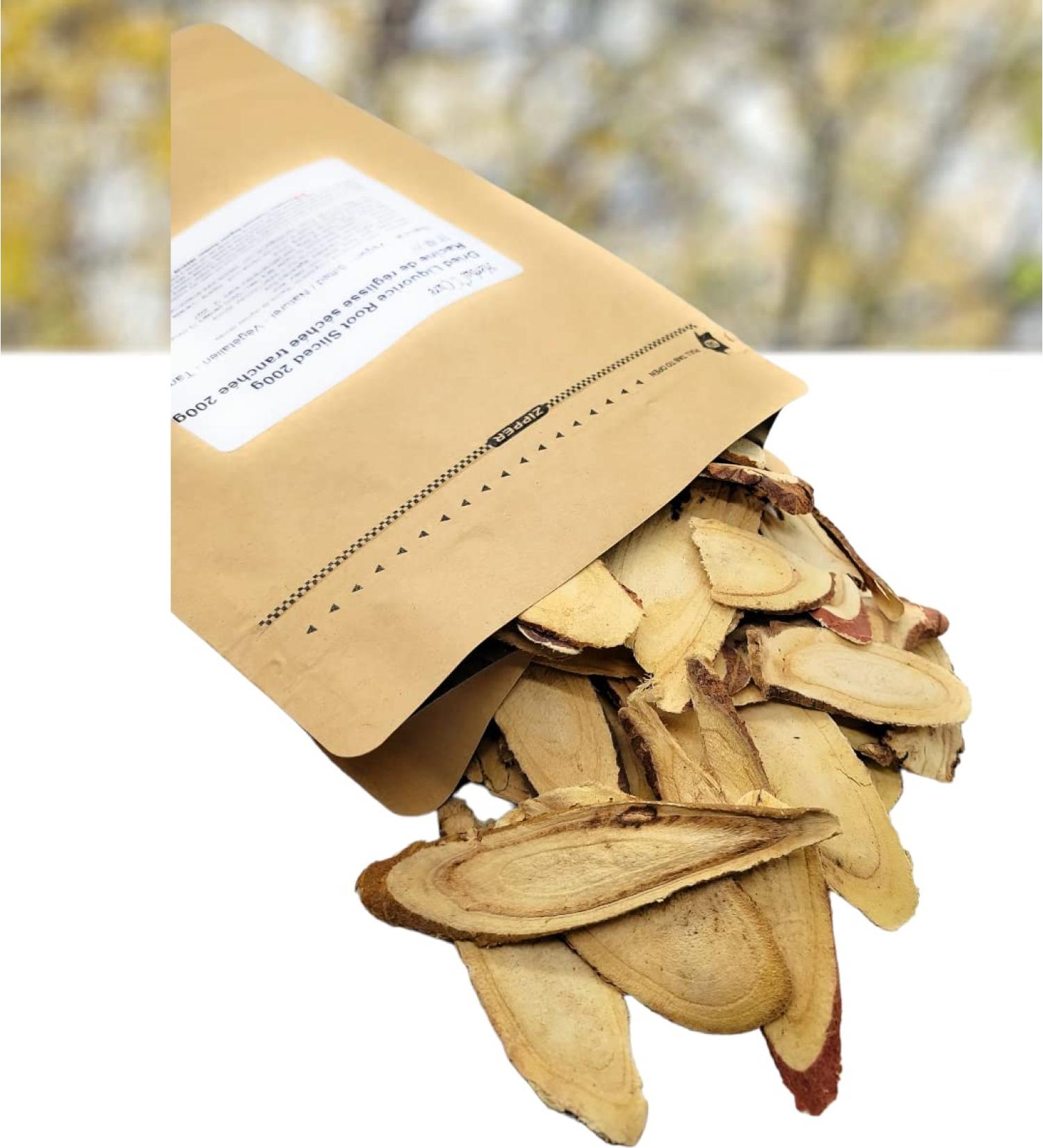 Herbal Cure - Licorice Dried Liquorice Root Sliced 200g - Natural Sweet Vegan Aromactic Flavouring - An Excellent Herb For Cooking & Tea - Product of China - Buy Online on GoSupps.com