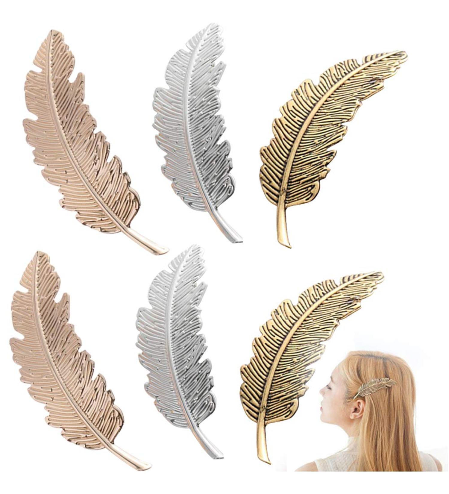 INTVN Hair Clips - Metal Feather Leaf Hair Accessories for Girls & Women | 6-Piece Set - Buy Online on GoSupps.com