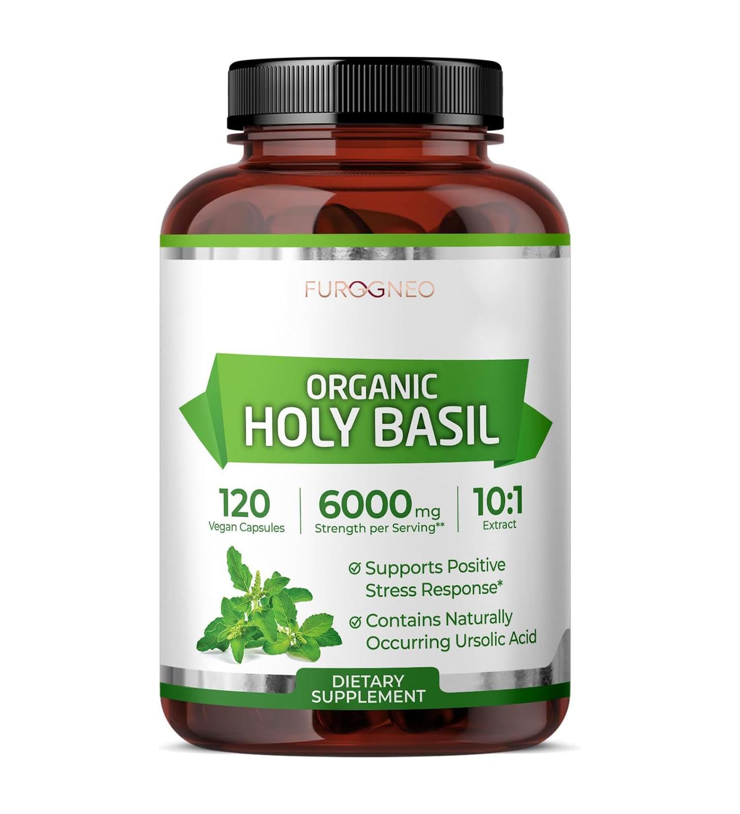 FURGGNEO Holy Basil Supplement 6000 mg Holy Basil 10:1 Extract 120 Capsules