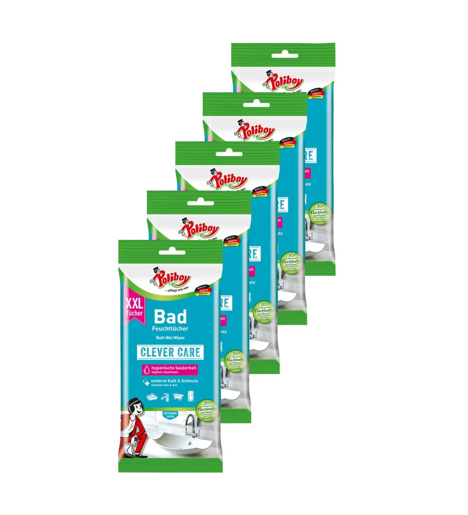 Poliboy - XXL bathroom wet wipes - powerful & thorough cleaning - Remove lime dirt and soap residues - 5 x 24 xxl cloths - Made in Germany Bad XXL 24 pieces (5 pack)