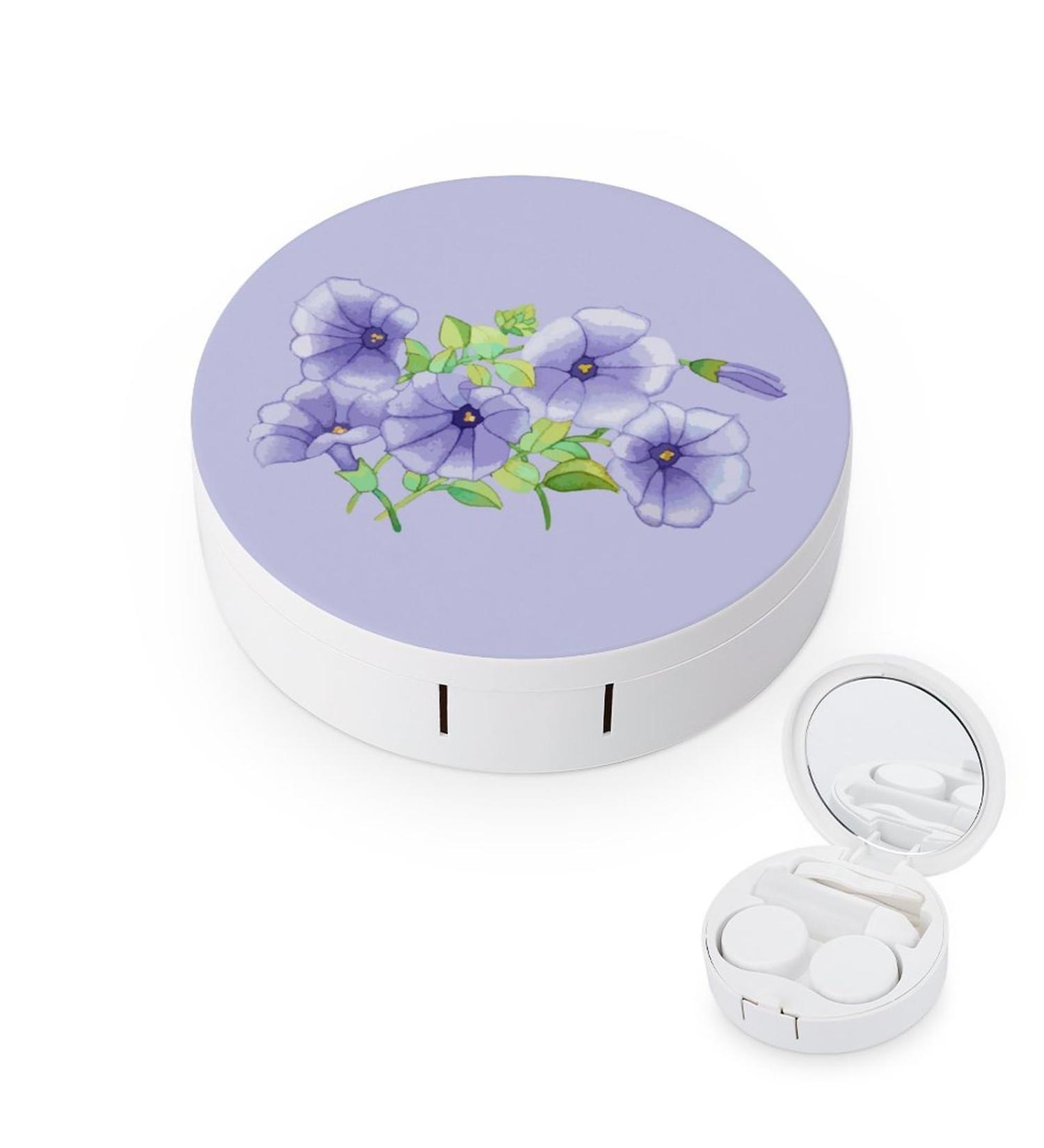Watercolor Morning Glory Contact Lens Case - Portable Travel Box with Mirror for Perfect Eye Care - Buy Online on GoSupps.com