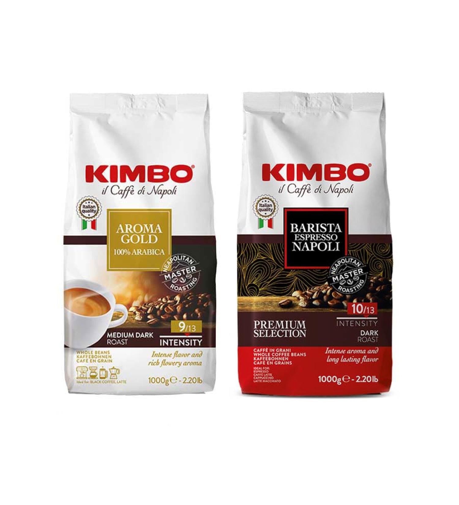 Kimbo Coffee Bean Tasting Duo: Aroma Gold 100% Arabica and Espresso Napoli 1 kg x 2