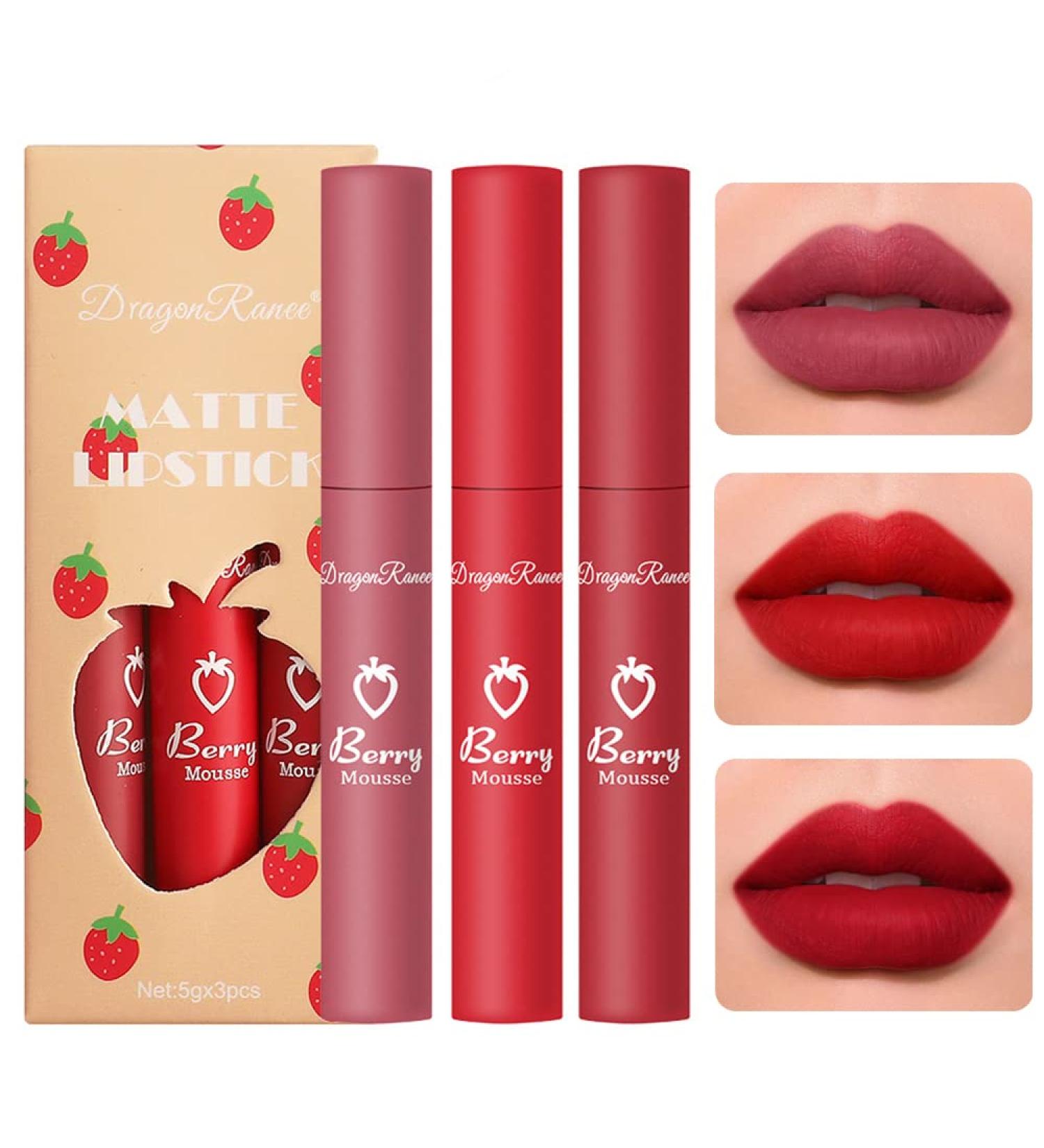 Nude Matte Liquid Lipstick Set - Long-Lasting, Moisturizing, Waterproof | 3 PC Natural Matte Velvet Lip Tint & Gloss Kit for Women & Girls - Buy Online on GoSupps.com