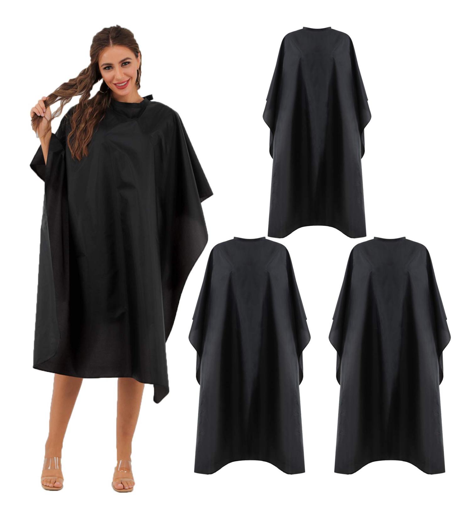Black Waterproof Hair Salon Cape 59x47 Inch Pack of 3 - Professional Barber Cape with Metal Snap Closure for Adults - Water Resistant Hairdressing Cape - Buy Online on GoSupps.com