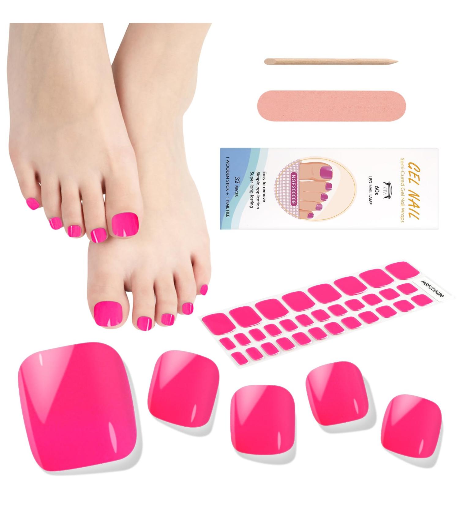 Ebanku 32 PCS Semi Cured Gel Toeail Strips with Nail File and Stick - UV/LED Lamp Required | Full Wraps Adhesive Gel Toenail Stickers - Buy Online on GoSupps.com