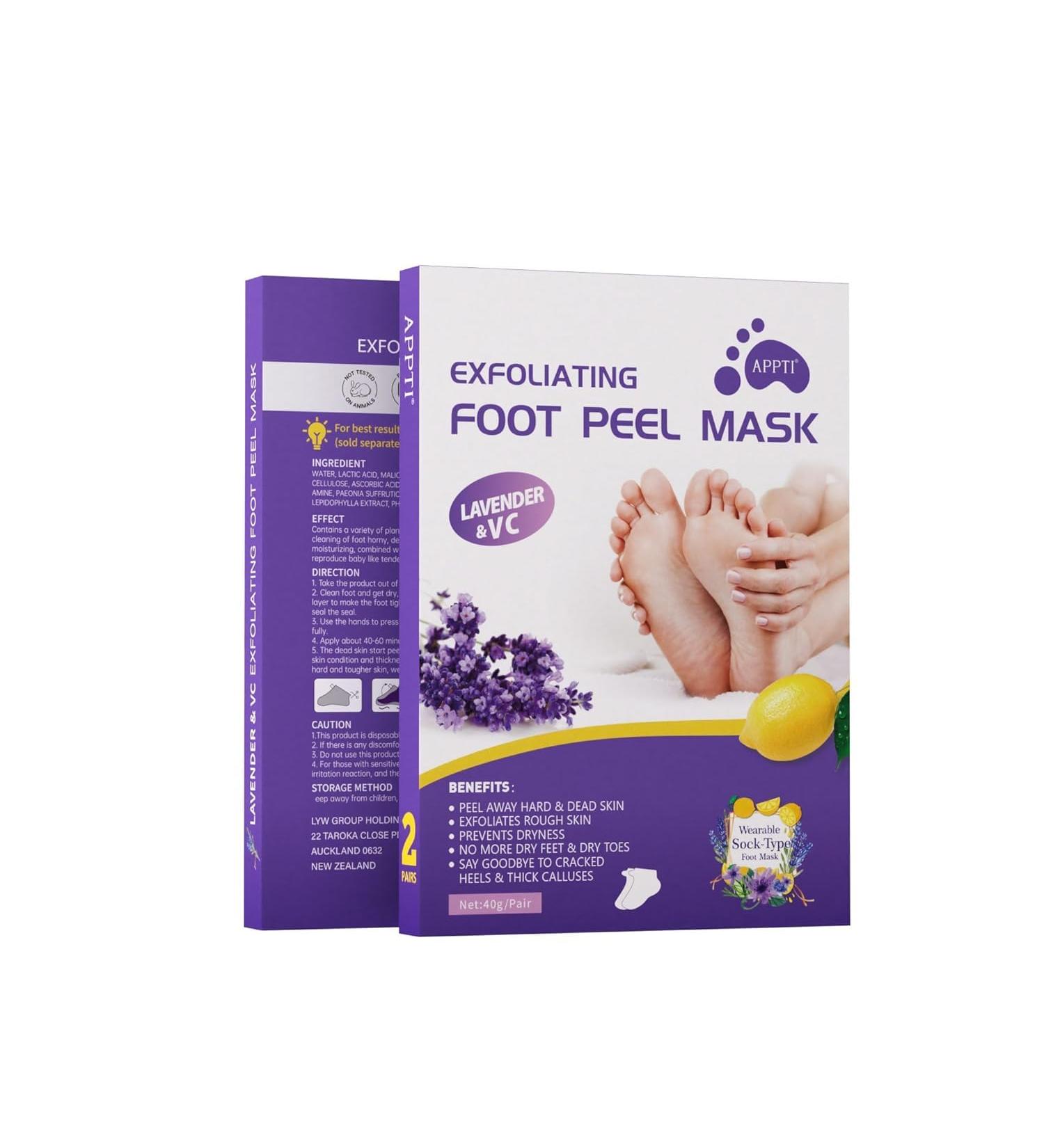 APPTI Foot Peel Mask -Lavender & VC Exfoliating Foot Peel Callus Remover for Feet Hydrating Foot Mask for Foot Care Spa-like Treatment with Foot Cream Exfoliating Foot Mask for Soft and Smooth Feet (2pcs) - Buy Online on GoSupps.com